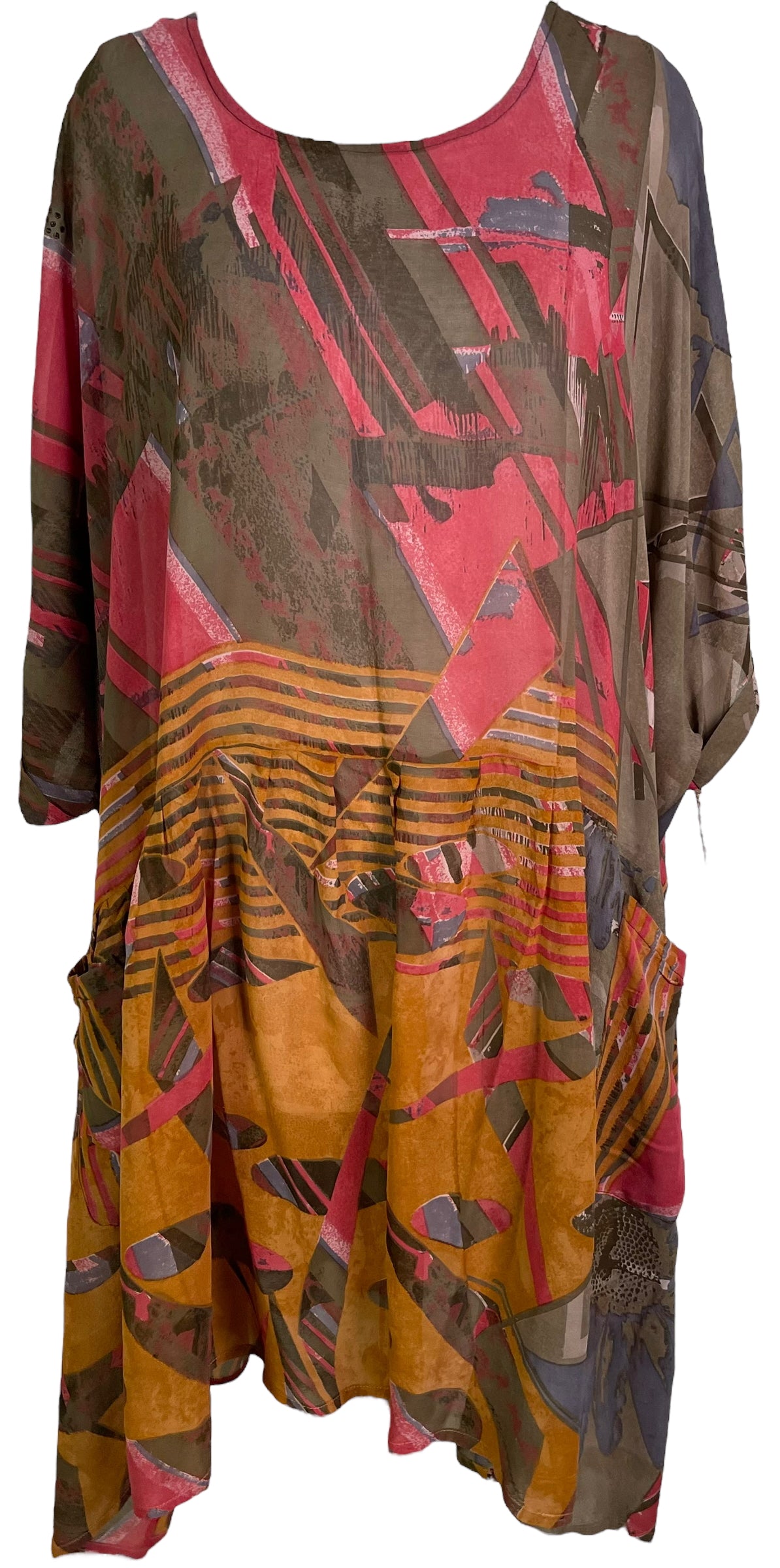 PRG7204 Sheer Avatar Pure Silk Sculptural Long Tunic Dress