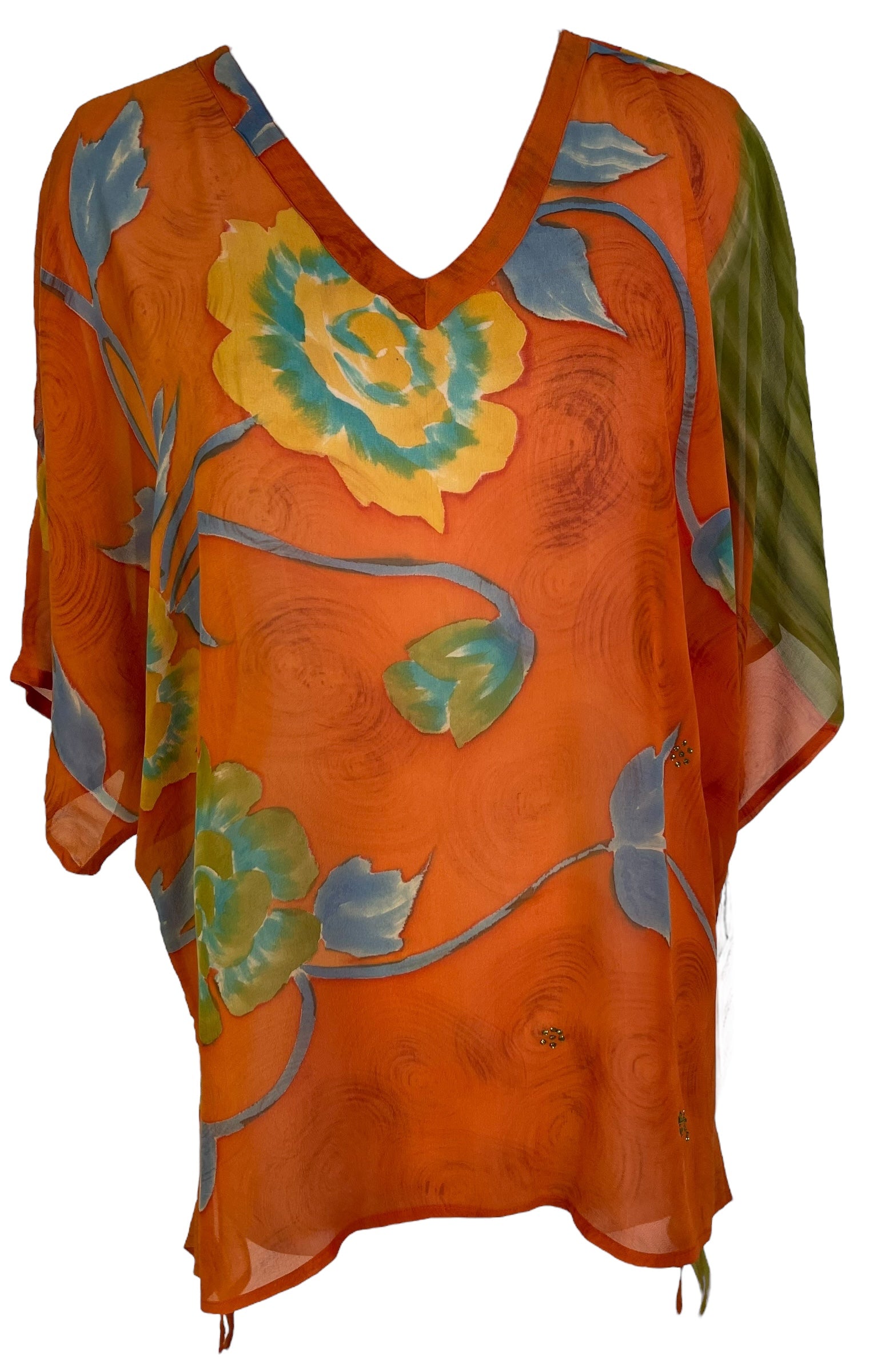 LADY LUCK PRG7140 Sheer Avatar Pure Silk Long Tunic with Side Ties