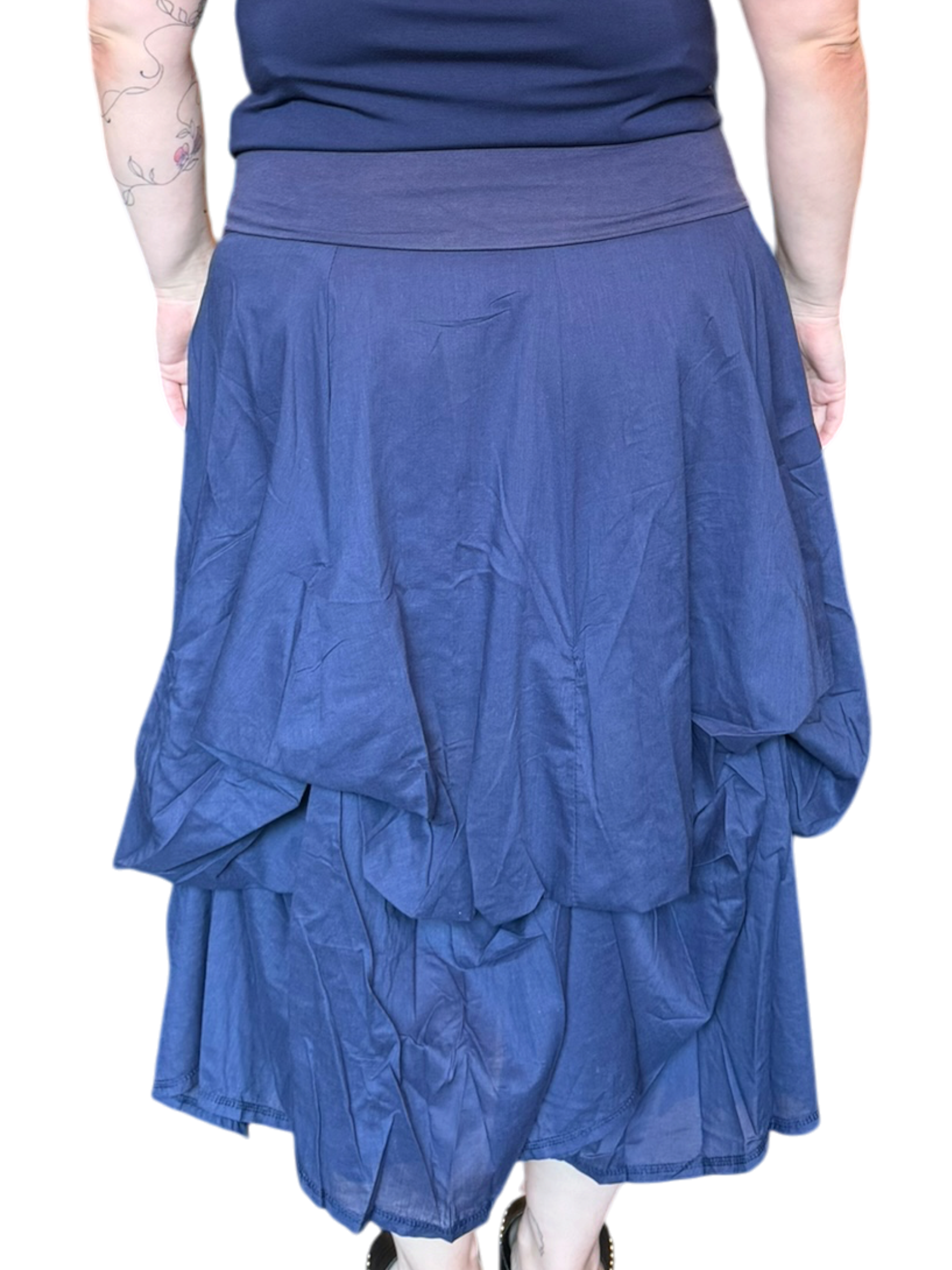 Navy Gathered Bubble Cotton Voile Tiered Skirt