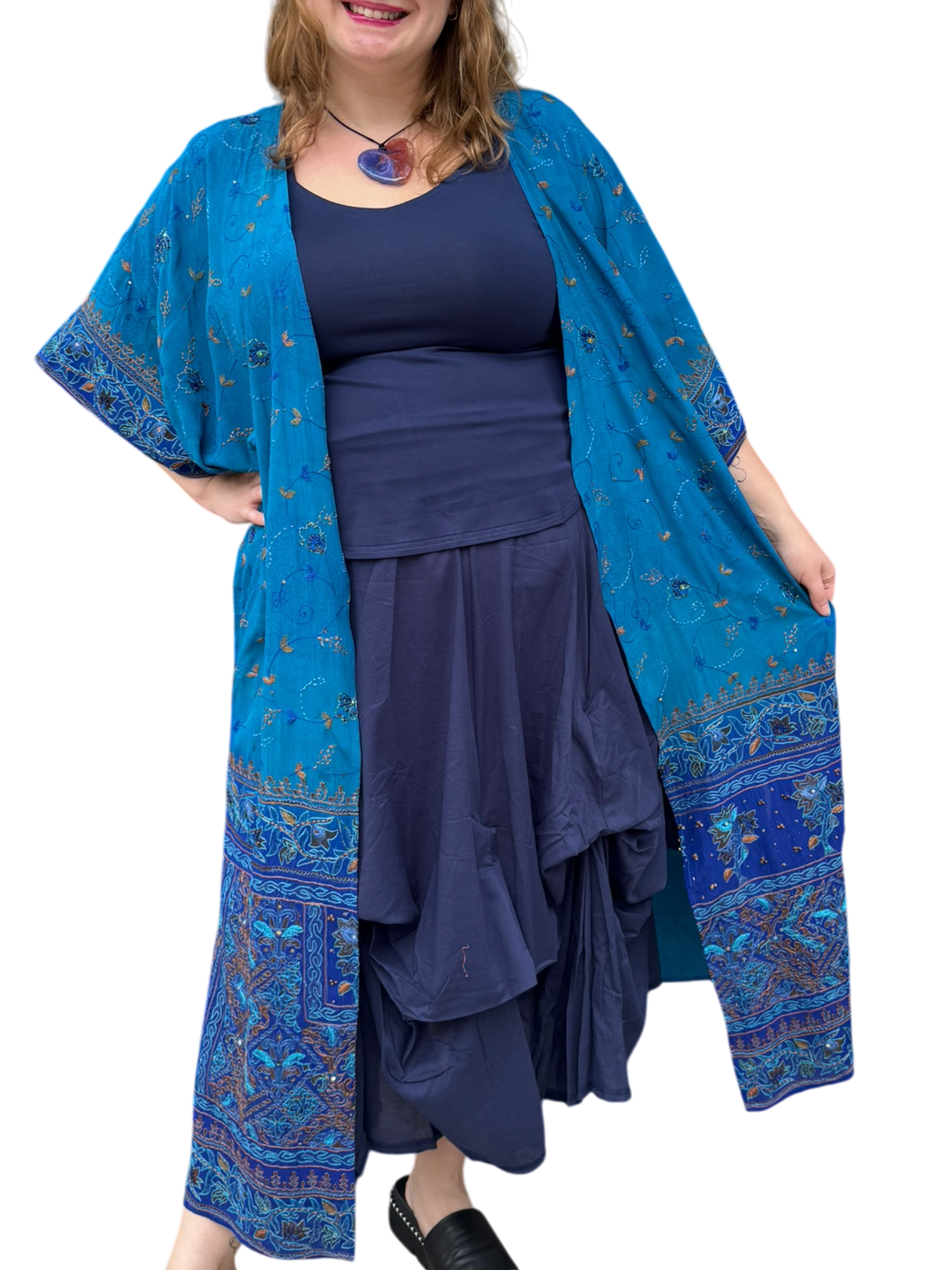 Navy Gathered Bubble Cotton Voile Tiered Skirt