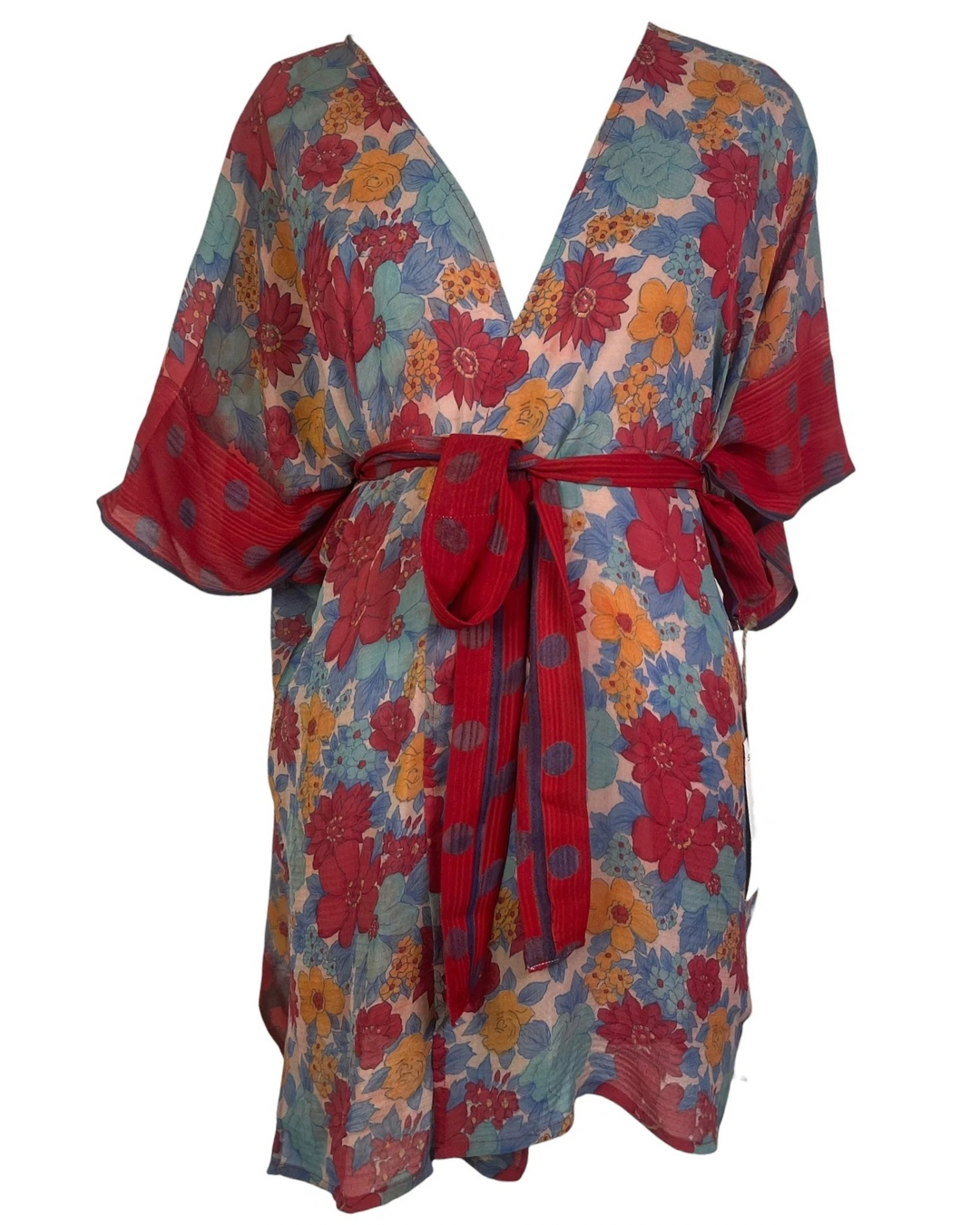 PRG8533 Sheer Wabi Sabi Pure Silk Kimono-Sleeved Jacket with Belt