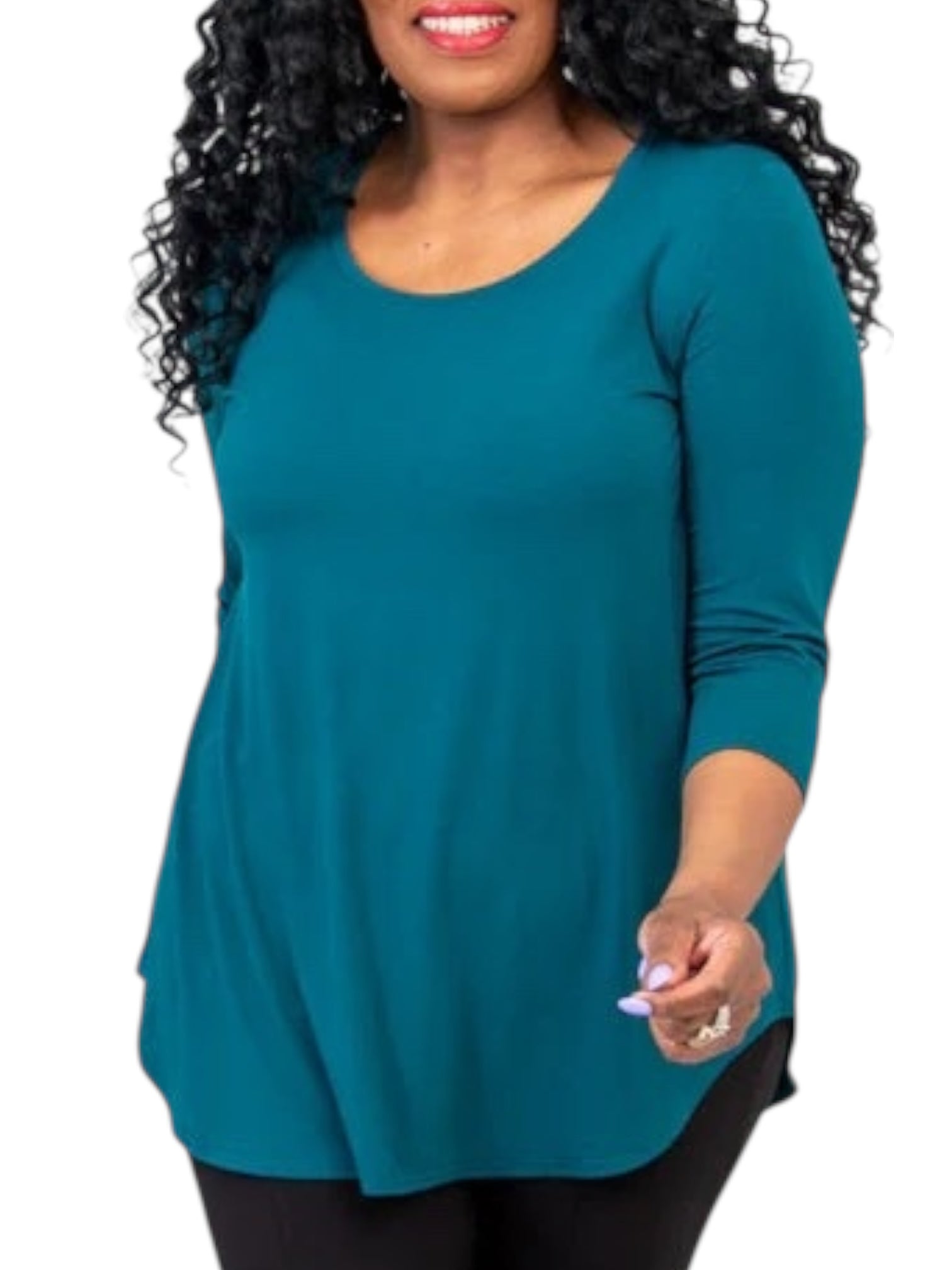 Jazz 3/4 Sleeve Teal Bamboo Top by Blue Sky Clothing Co – Handmade ethical Longer Sleeve Top from sariKNOTsari using upcycled silk. Designed in Canada for travel and slow fashion, loved from Toronto to LA to Sydney.