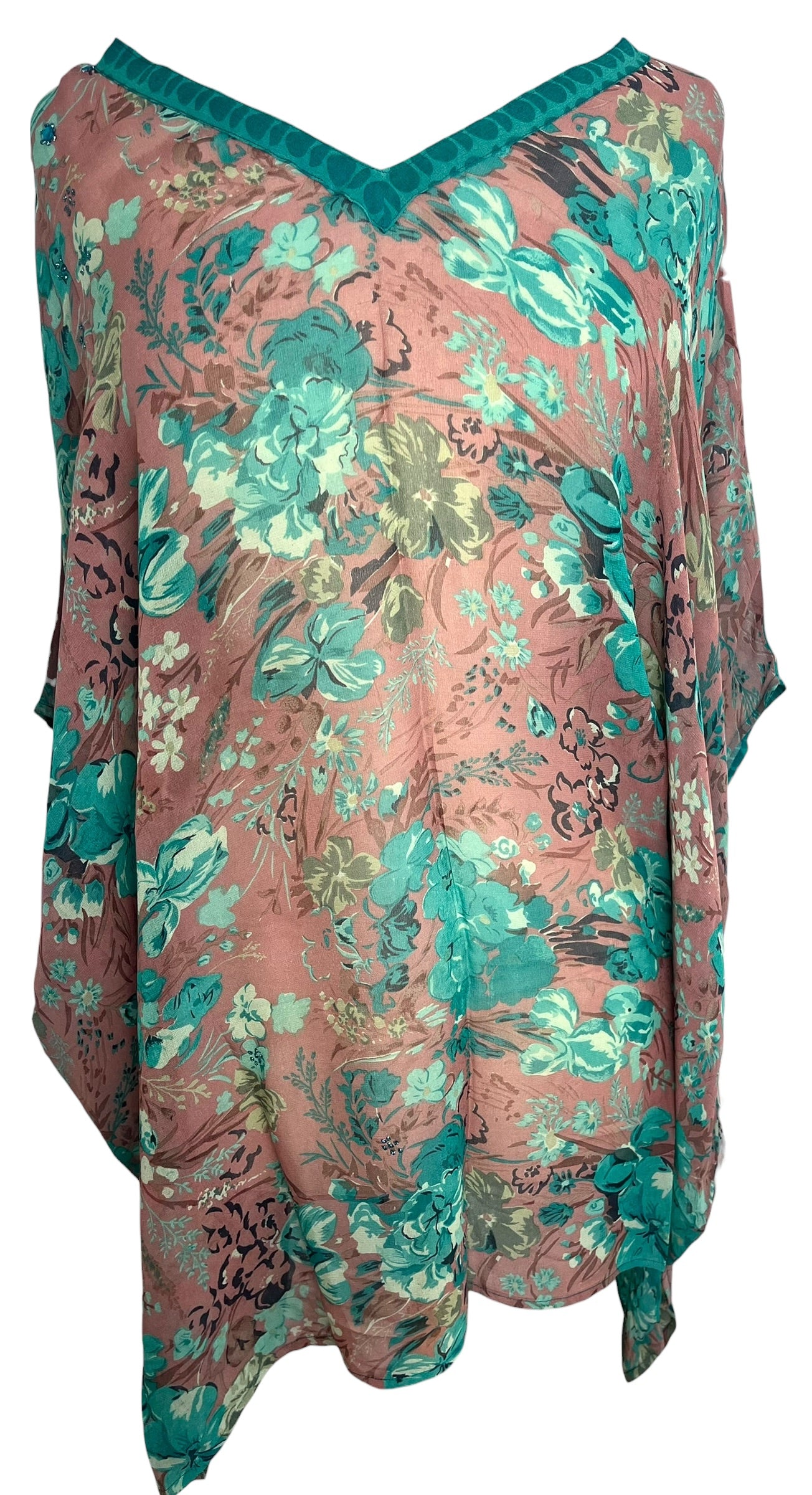PRG8777 Sheer Avatar Pure Silk Short Kaftan Tunic with Slits
