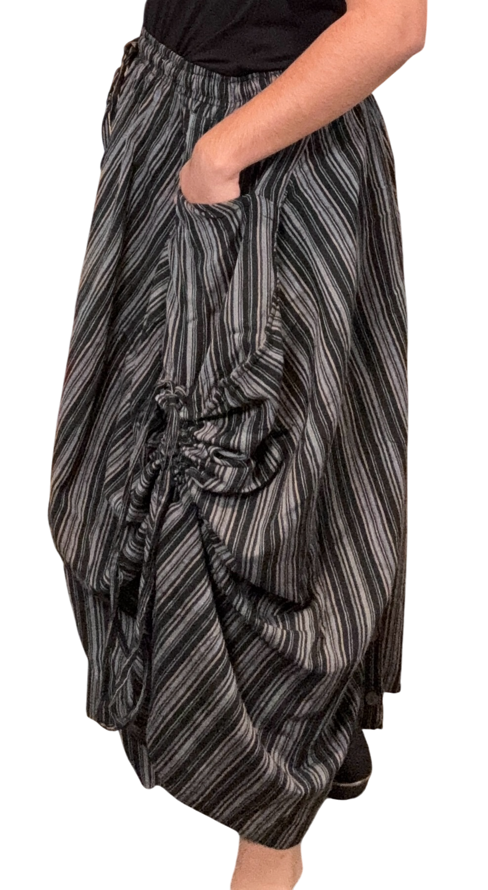 Black Striped Cotton Tashi Versatile Pants/Skirt