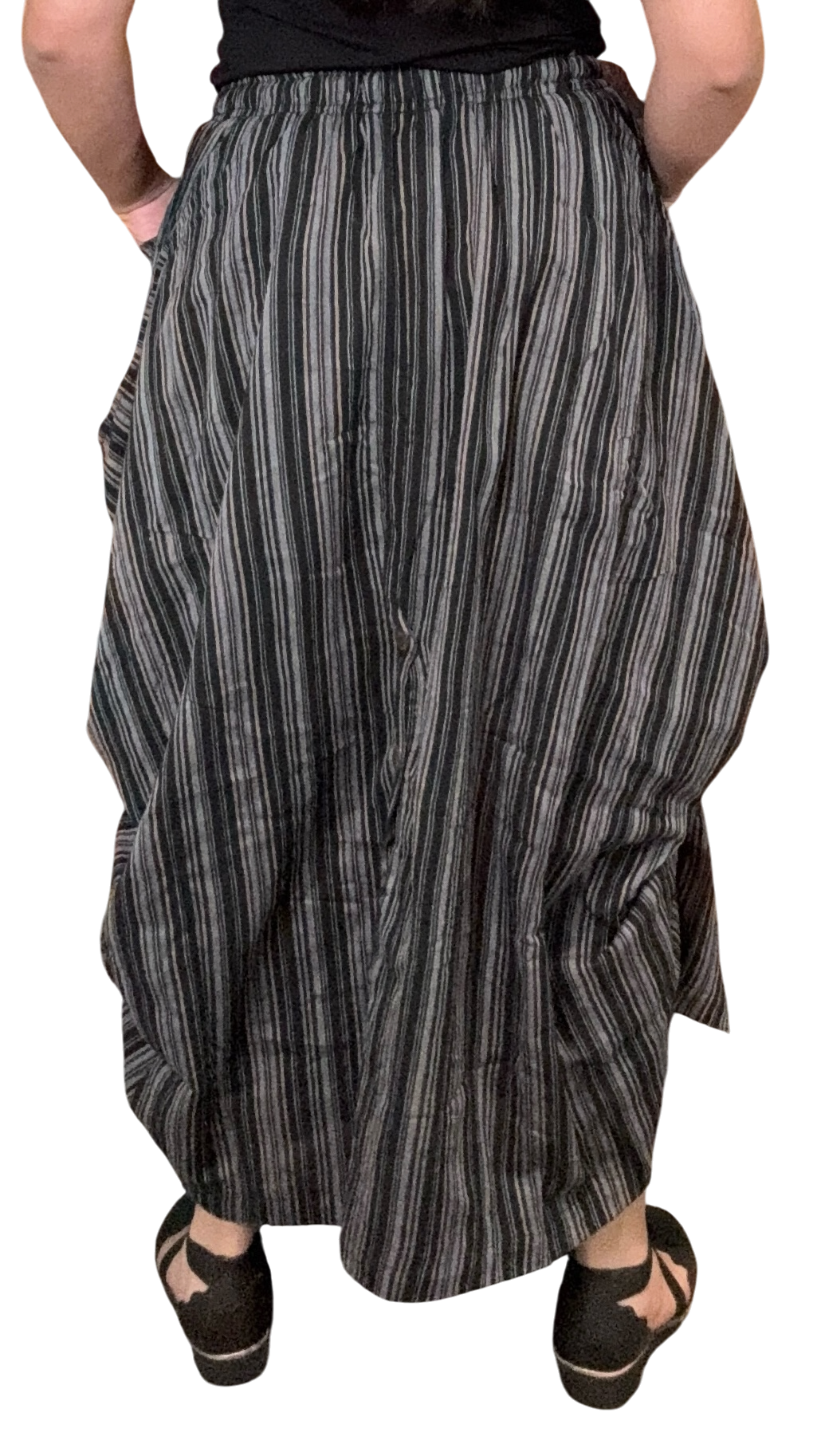 Black Striped Cotton Tashi Versatile Pants/Skirt