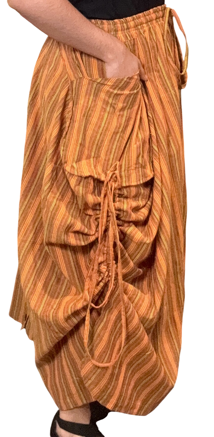 Orange Striped Cotton Tashi Versatile Pants/Skirt