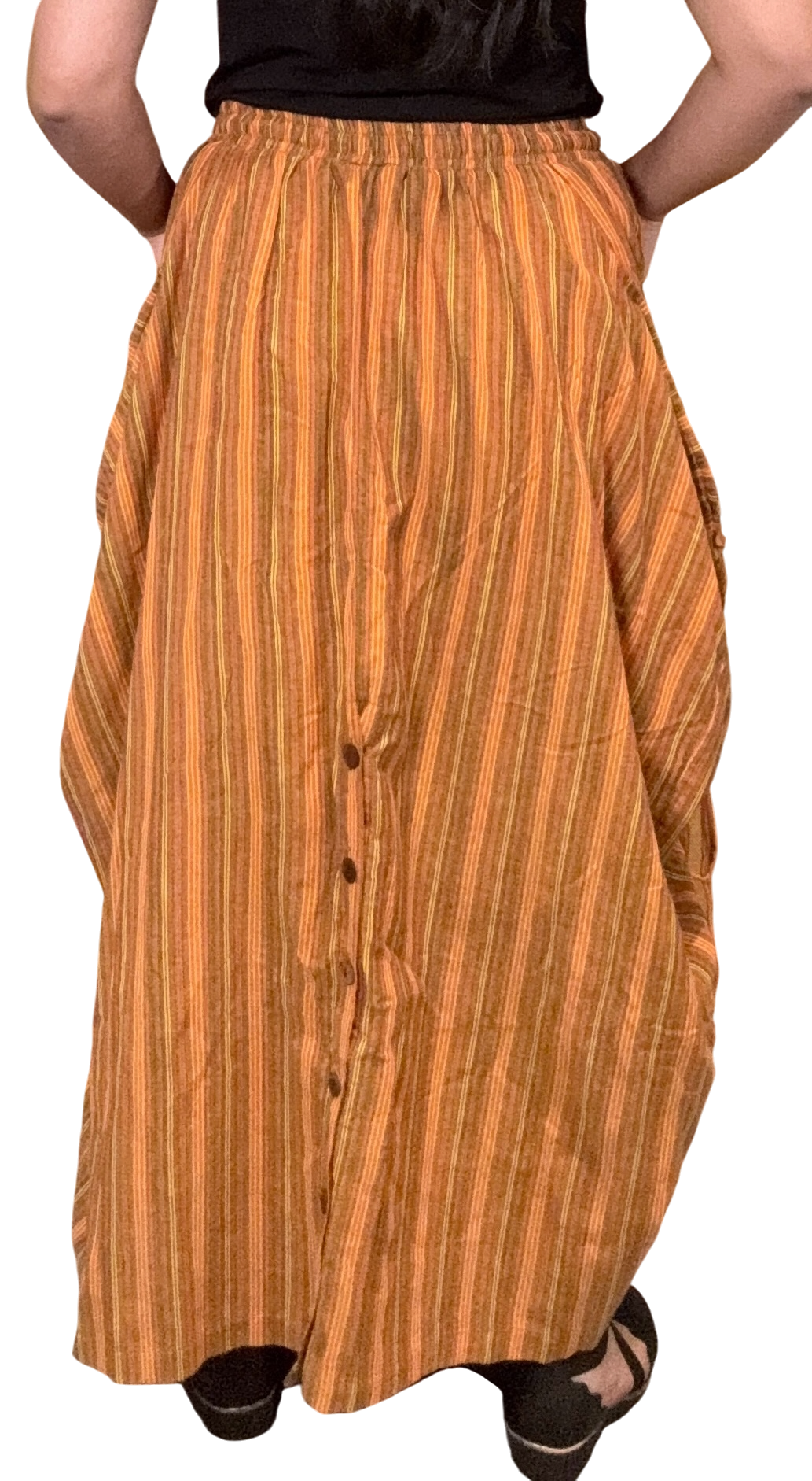 Orange Striped Cotton Tashi Versatile Pants/Skirt