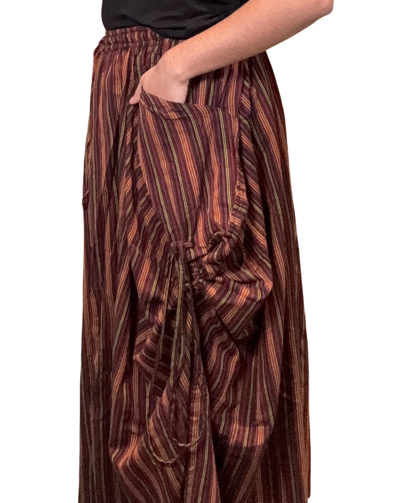 Red Striped Cotton Tashi Versatile Pants/Skirt