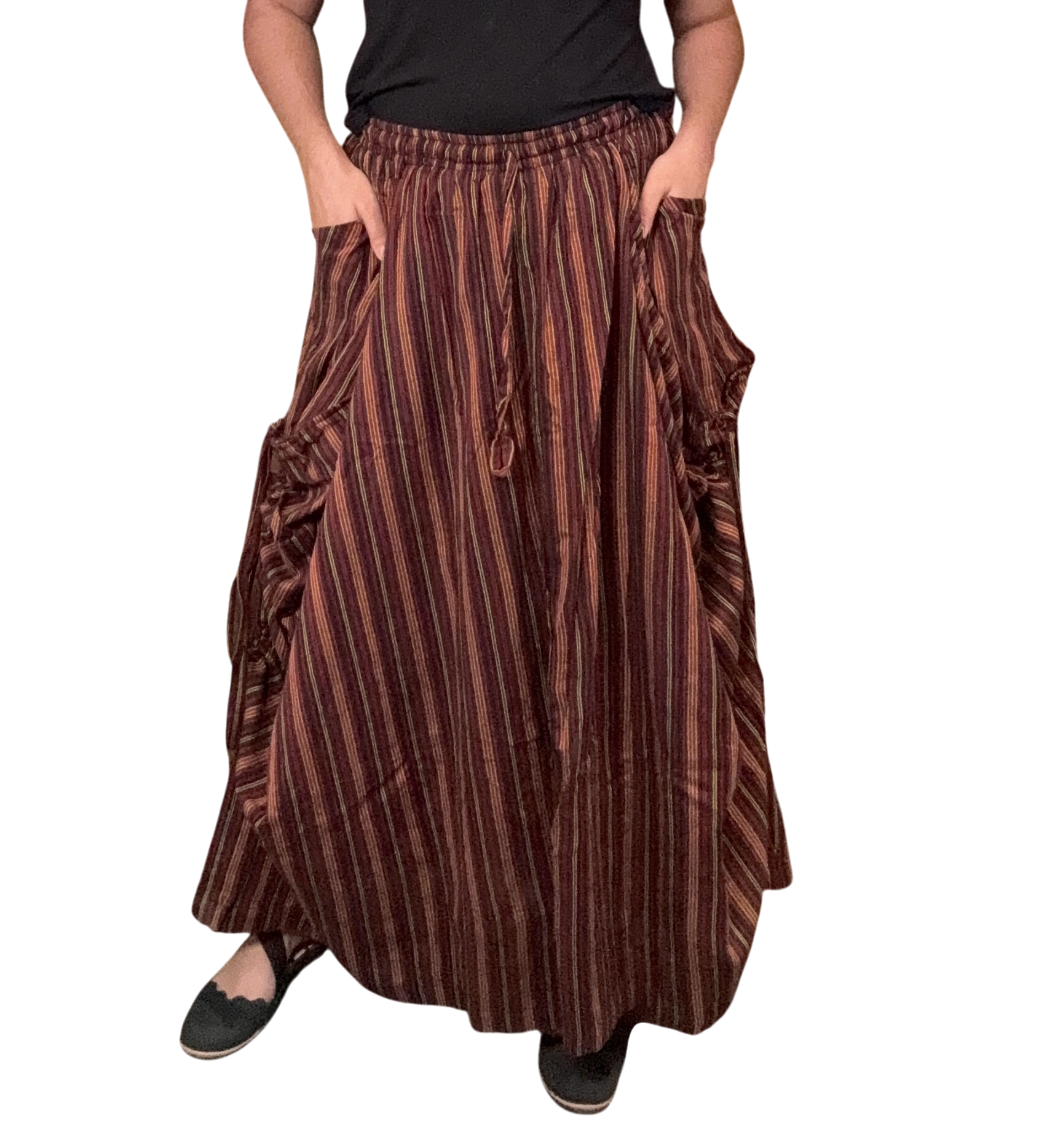 Red Stripped Cotton Tashi Versatile Pants/Skirt