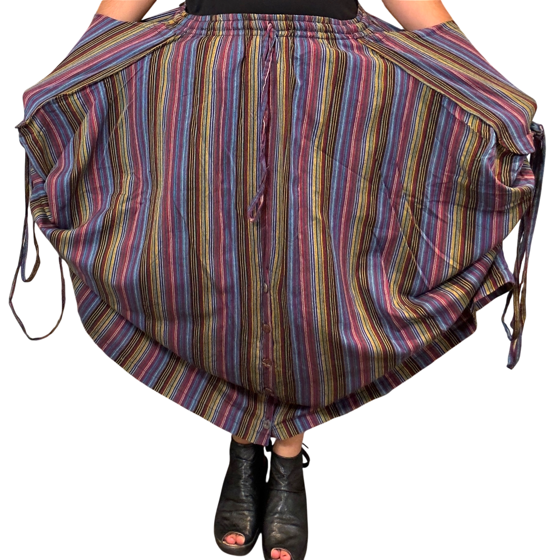 Dark Rainbow Striped Cotton Tashi Versatile Pants/Skirt