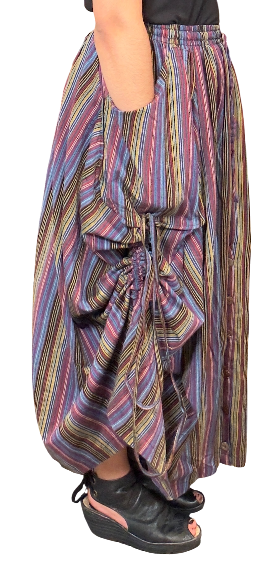 Dark Rainbow Striped Cotton Tashi Versatile Pants/Skirt