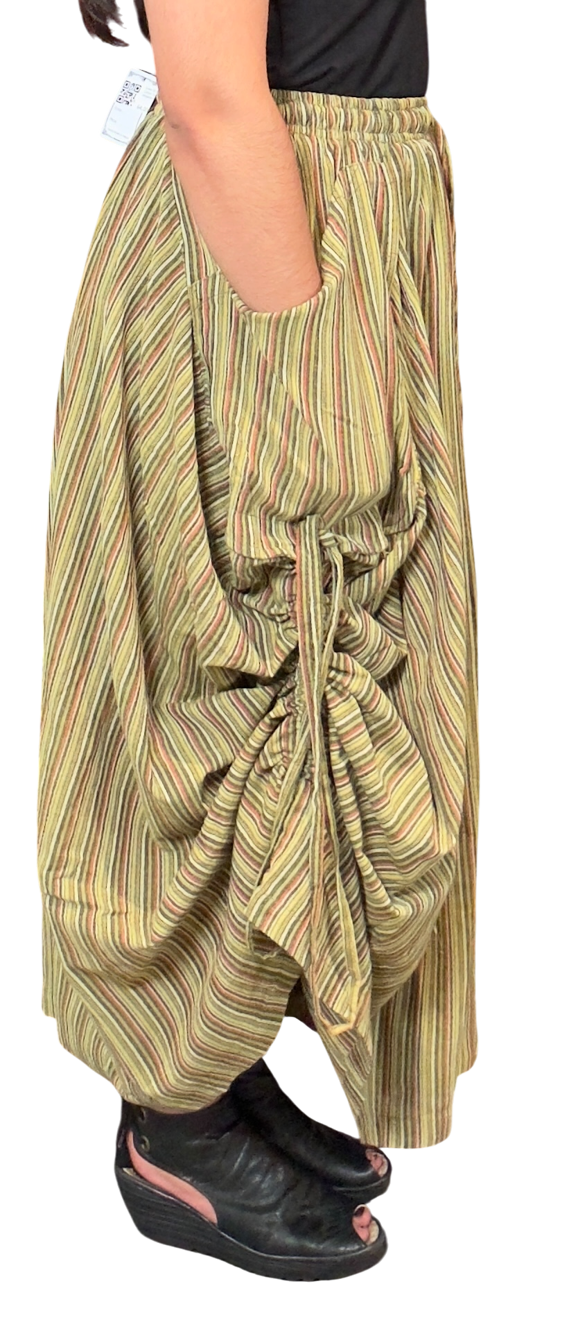 Green Striped Cotton Tashi Versatile Pants/Skirt