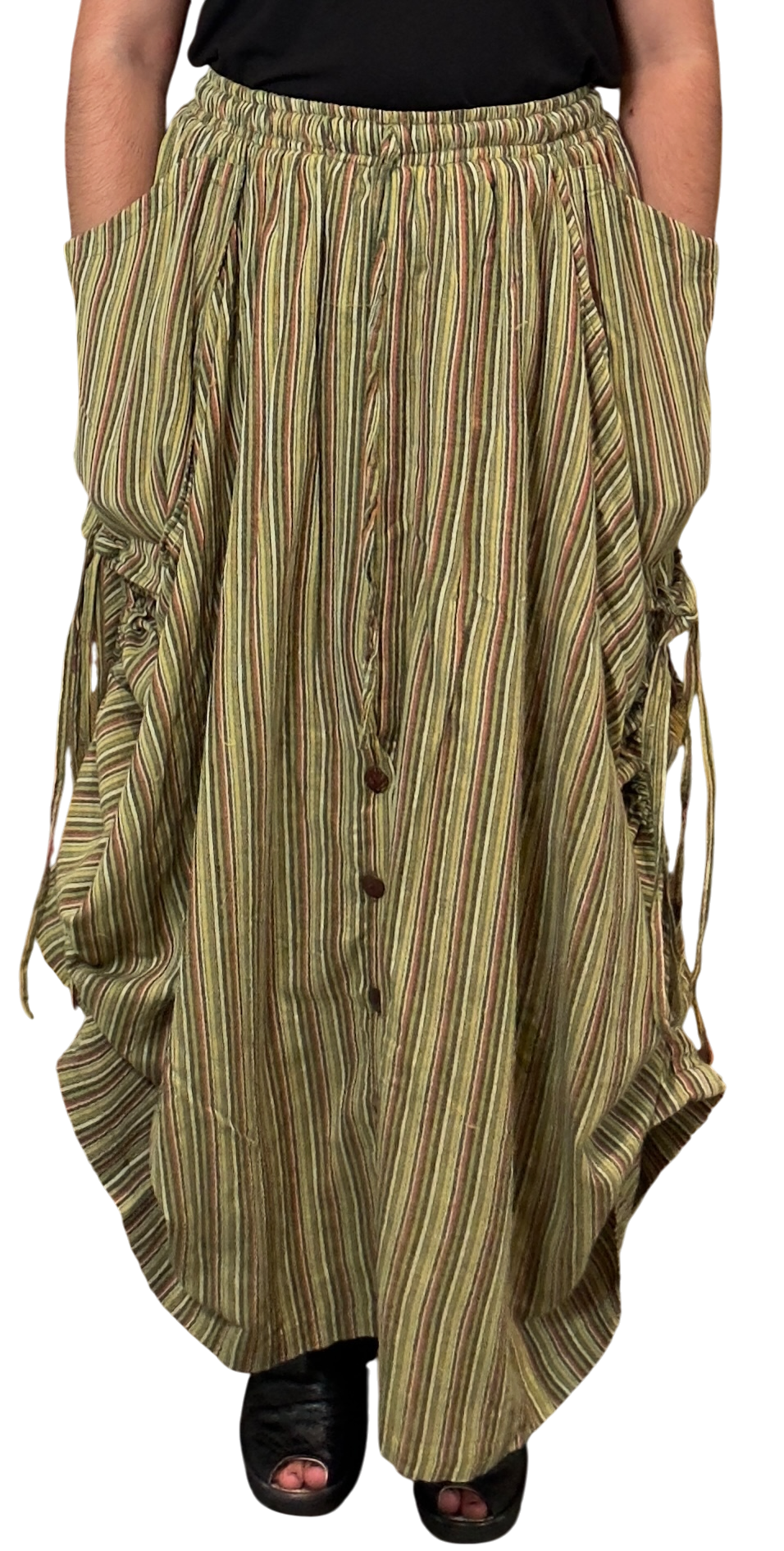 Green Stripped Cotton Tashi Versatile Pants/Skirt