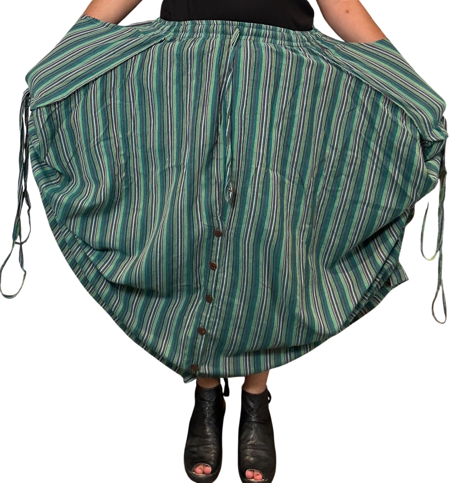 Teal Striped Cotton Tashi Versatile Pants/Skirt