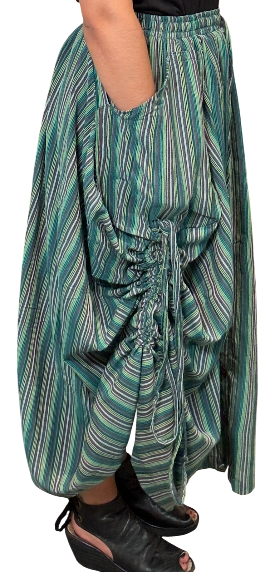 Teal Striped Cotton Tashi Versatile Pants/Skirt