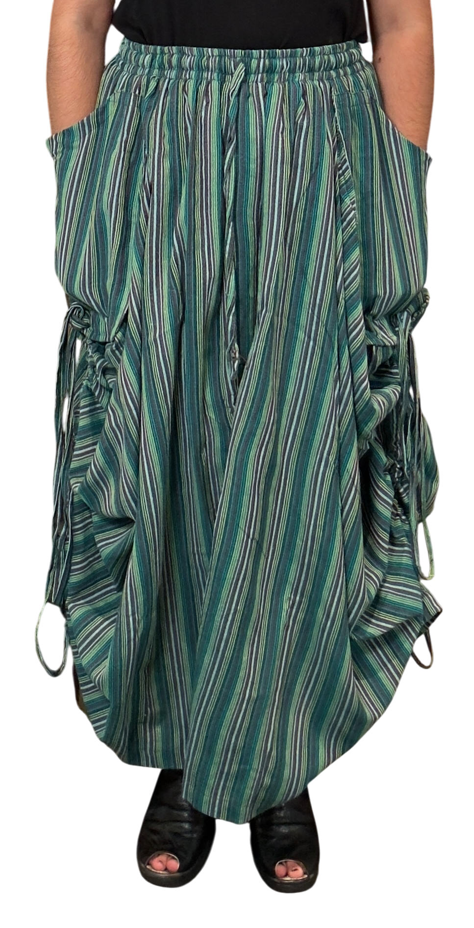 Teal Stripped Cotton Tashi Versatile Pants/Skirt
