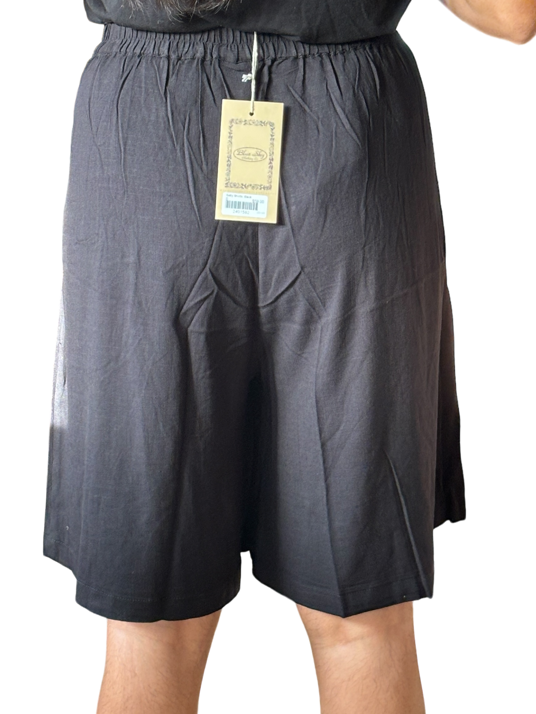 Black Velma Bamboo/Linen Shorts by Blue Sky Clothing Co – Handmade ethical Shorts from sariKNOTsari using upcycled silk. Designed in Canada for travel and slow fashion, loved from Toronto to LA to Sydney.