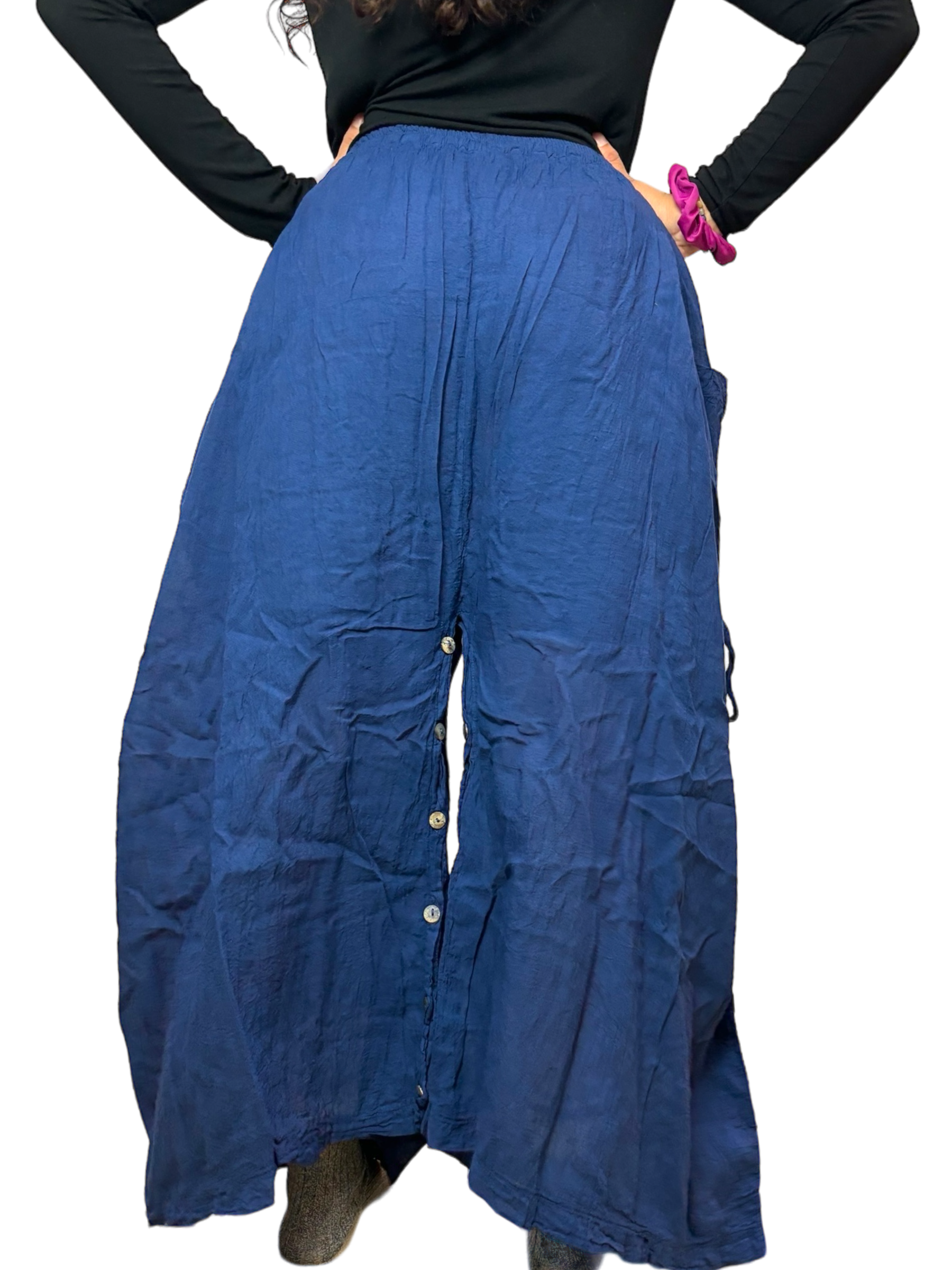 Ocean Blue Cotton Voile Tashi Versatile Pants/Skirt by Creative Design – Handmade ethical Pants/Skirt from sariKNOTsari using upcycled silk. Designed in Canada for travel and slow fashion, loved from Toronto to LA to Sydney. Featuring Zsiska, Bryn Walker and Artisan Leather coats by Rejean Pepin, Pepin designs