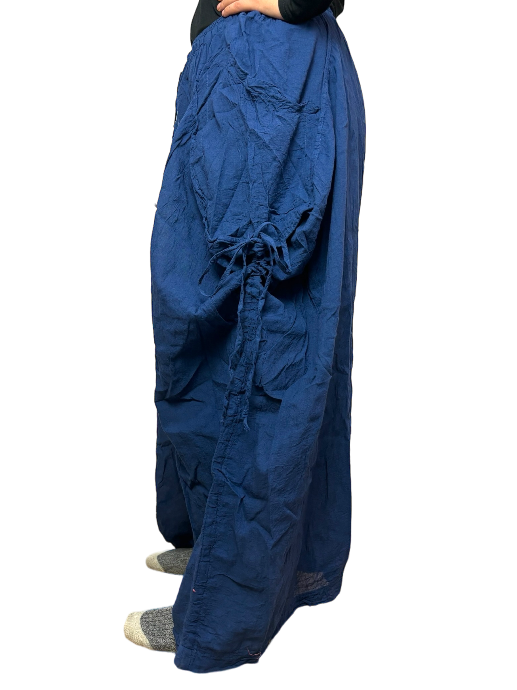 Ocean Blue Cotton Voile Tashi Versatile Pants/Skirt by Creative Design – Handmade ethical Pants/Skirt from sariKNOTsari using upcycled silk. Designed in Canada for travel and slow fashion, loved from Toronto to LA to Sydney. Featuring Zsiska, Bryn Walker and Artisan Leather coats by Rejean Pepin, Pepin designs