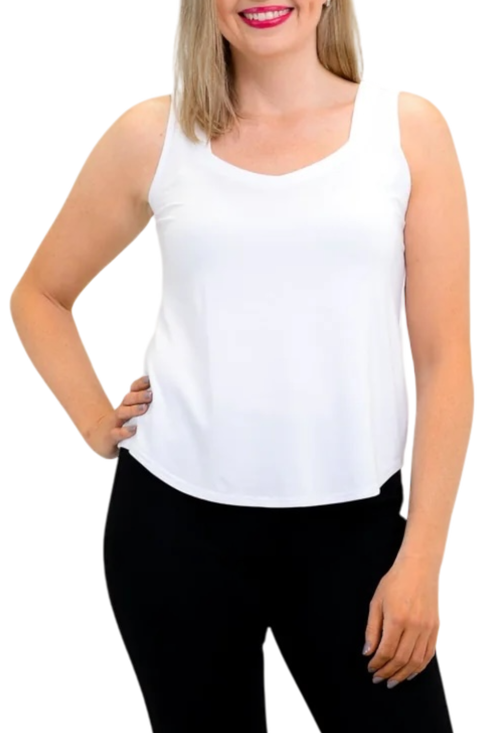 Snow White Bamboo Ritzy Tank by Blue Sky Clothing Co – Handmade ethical Tank Top from sariKNOTsari using upcycled silk. Designed in Canada for travel and slow fashion, loved from Toronto to LA to Sydney.