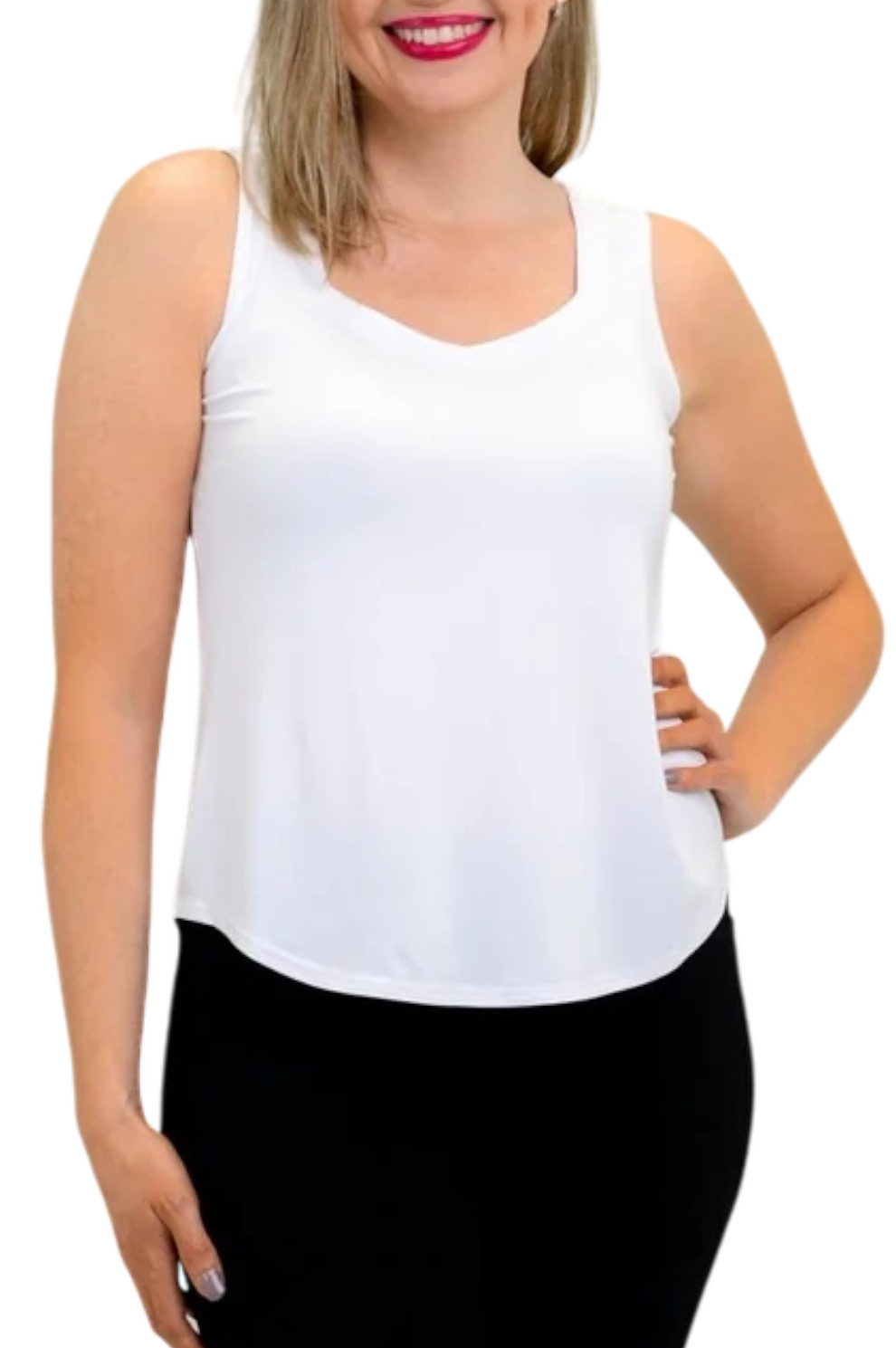 Snow White Bamboo Ritzy Tank by Blue Sky Clothing Co – Handmade ethical Tank Top from sariKNOTsari using upcycled silk. Designed in Canada for travel and slow fashion, loved from Toronto to LA to Sydney.