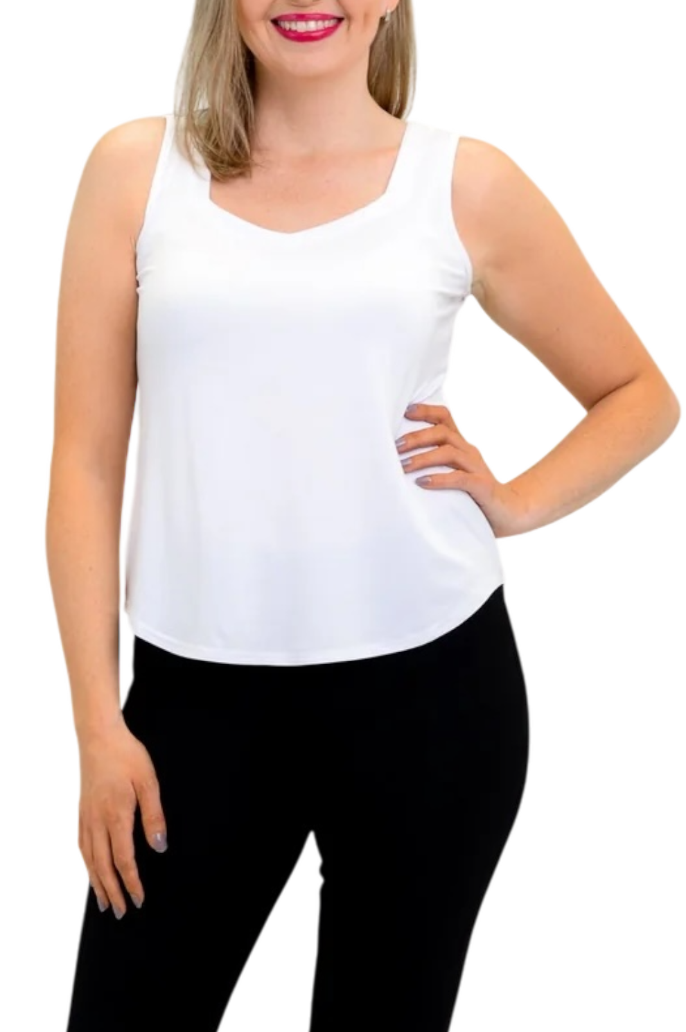 Snow White Bamboo Ritzy Tank by Blue Sky Clothing Co – Handmade ethical Tank Top from sariKNOTsari using upcycled silk. Designed in Canada for travel and slow fashion, loved from Toronto to LA to Sydney.