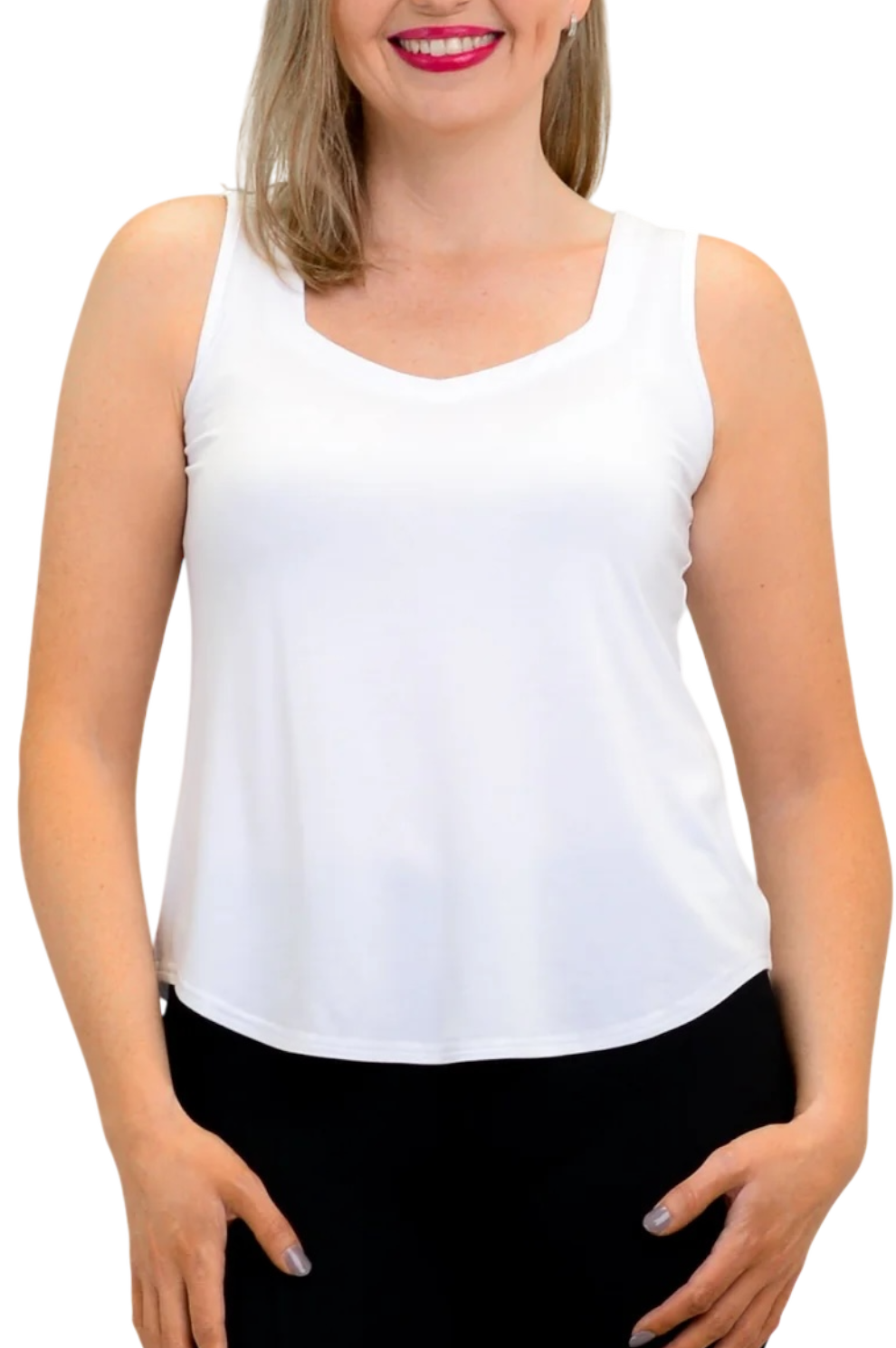 Snow White Bamboo Ritzy Tank by Blue Sky Clothing Co – Handmade ethical Tank Top from sariKNOTsari using upcycled silk. Designed in Canada for travel and slow fashion, loved from Toronto to LA to Sydney.