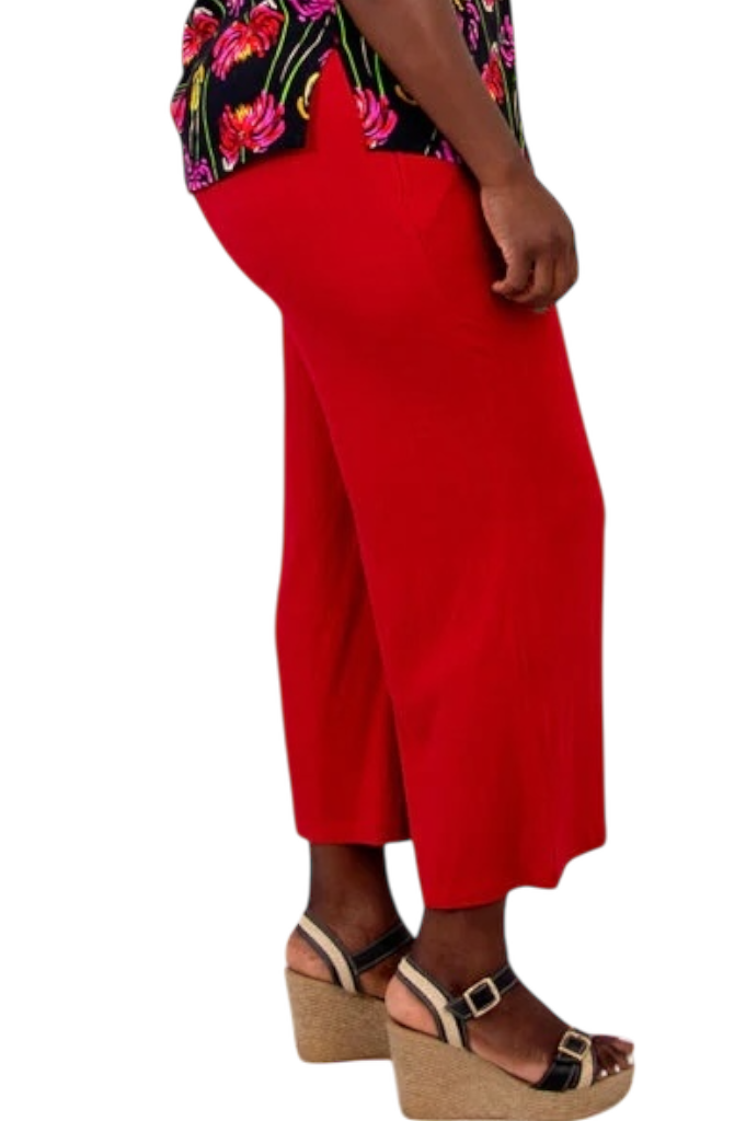 Lipstick Red Bamboo/Linen Landon Capri Pant by Blue Sky Clothing Co – Handmade ethical Capris from sariKNOTsari using upcycled silk. Designed in Canada for travel and slow fashion, loved from Toronto to LA to Sydney.