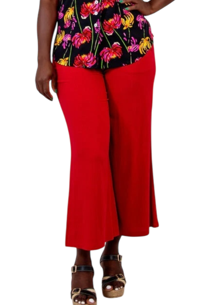 Lipstick Red Bamboo/Linen Landon Capri Pant by Blue Sky Clothing Co – Handmade ethical Capris from sariKNOTsari using upcycled silk. Designed in Canada for travel and slow fashion, loved from Toronto to LA to Sydney.
