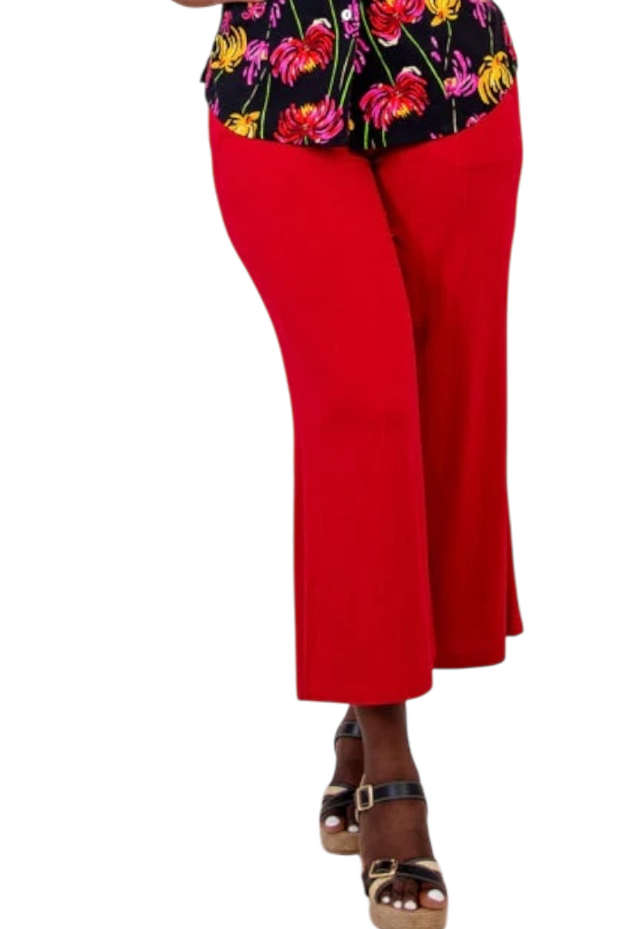Lipstick Red Bamboo/Linen Landon Capri Pant by Blue Sky Clothing Co – Handmade ethical Capris from sariKNOTsari using upcycled silk. Designed in Canada for travel and slow fashion, loved from Toronto to LA to Sydney.