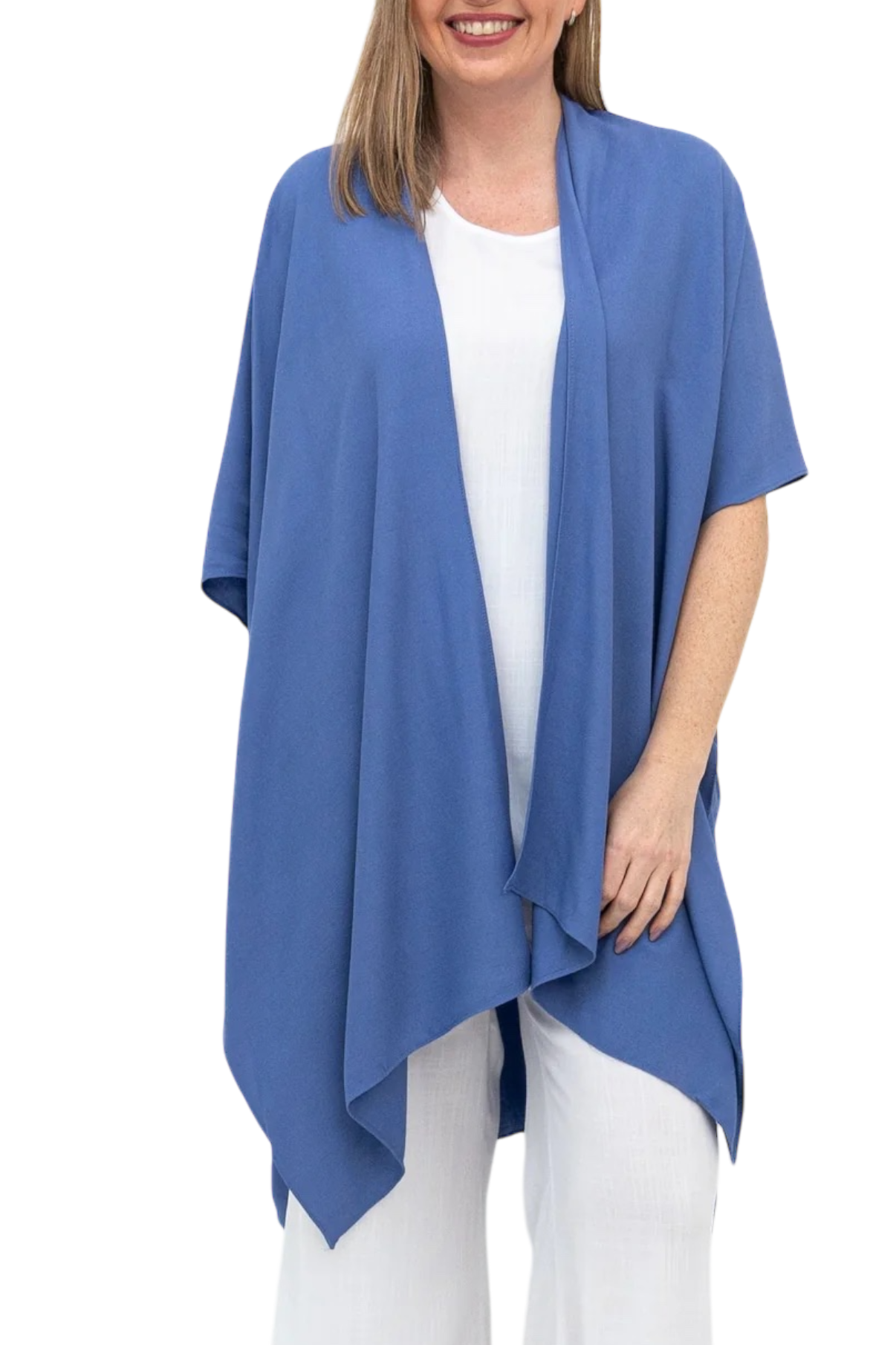 Soft Periwinkle Lightweight Open Darcy Cardigan by Blue Sky Clothing Co – Handmade ethical Topper from sariKNOTsari using upcycled silk. Designed in Canada for travel and slow fashion, loved from Toronto to LA to Sydney. Featuring Zsiska, Bryn Walker and Artisan Leather coats by Rejean Pepin, Pepin designs
