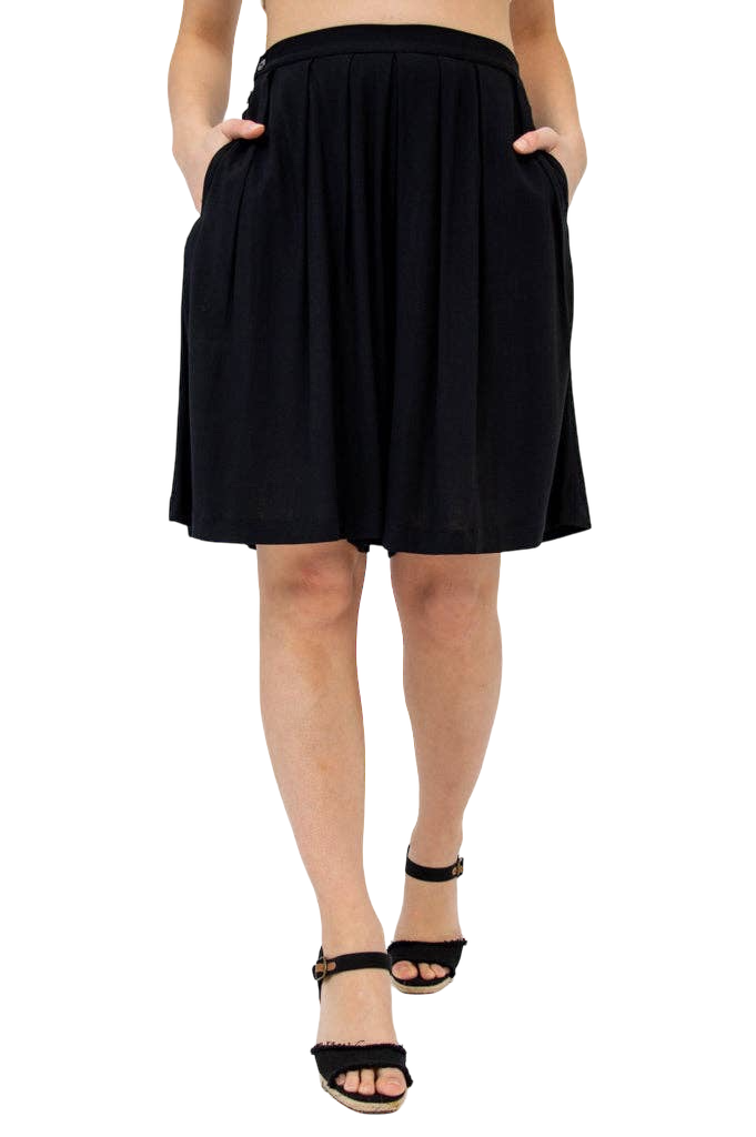 Black Velma Bamboo/Linen Shorts by Blue Sky Clothing Co – Handmade ethical Shorts from sariKNOTsari using upcycled silk. Designed in Canada for travel and slow fashion, loved from Toronto to LA to Sydney.