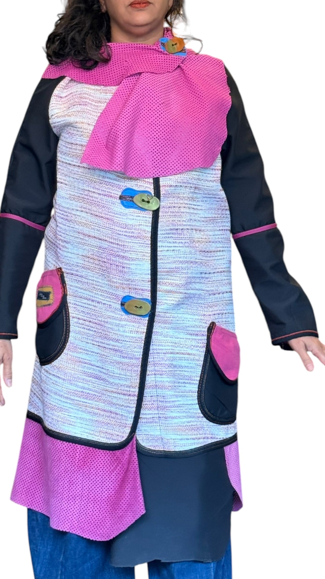 Pink Perforated Suede and Cotton Tweed Coat by Pepin Designs #29