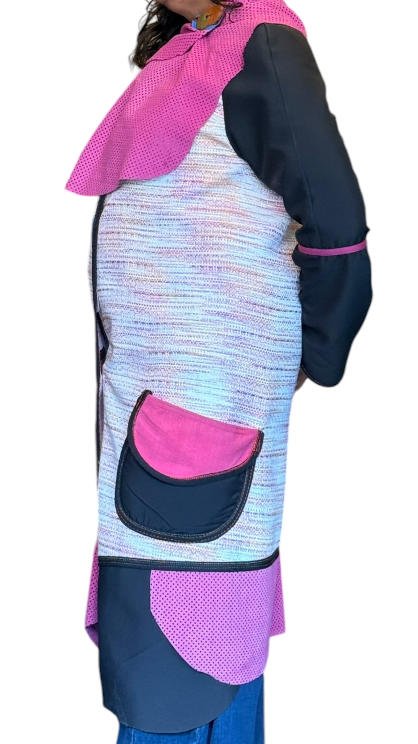 Pink Perforated Suede and Cotton Tweed Coat by Pepin Designs #29