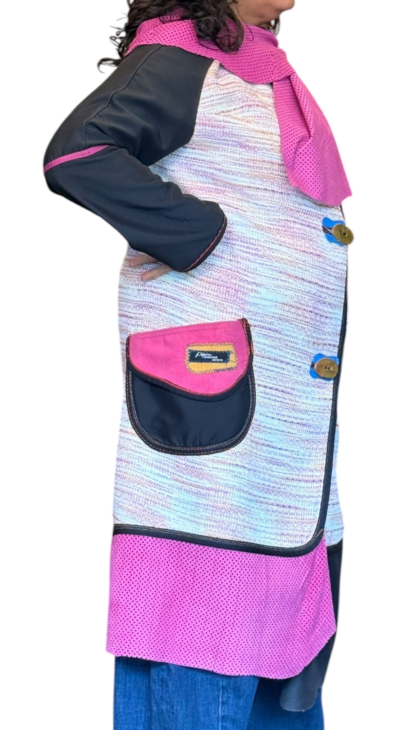 Pink Perforated Suede and Cotton Tweed Coat by Pepin Designs #29