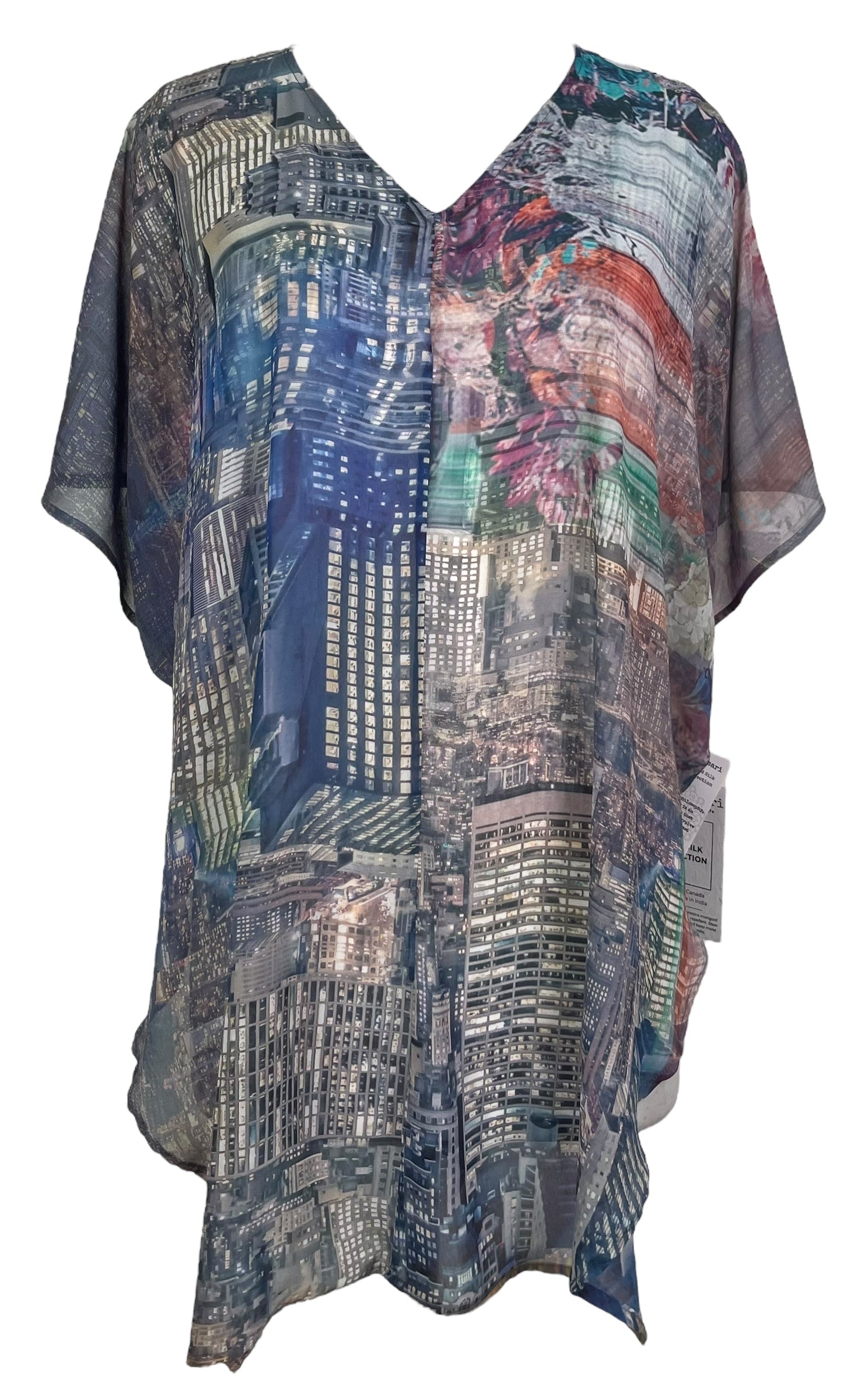 PREVIEW PRG8143 Sheer Avatar Pure Silk Waterfall Top by FEBRUARY2026 – Handmade ethical Waterfall Top from sariKNOTsari using upcycled silk. Designed in Canada for travel and slow fashion, loved from Toronto to LA to Sydney.