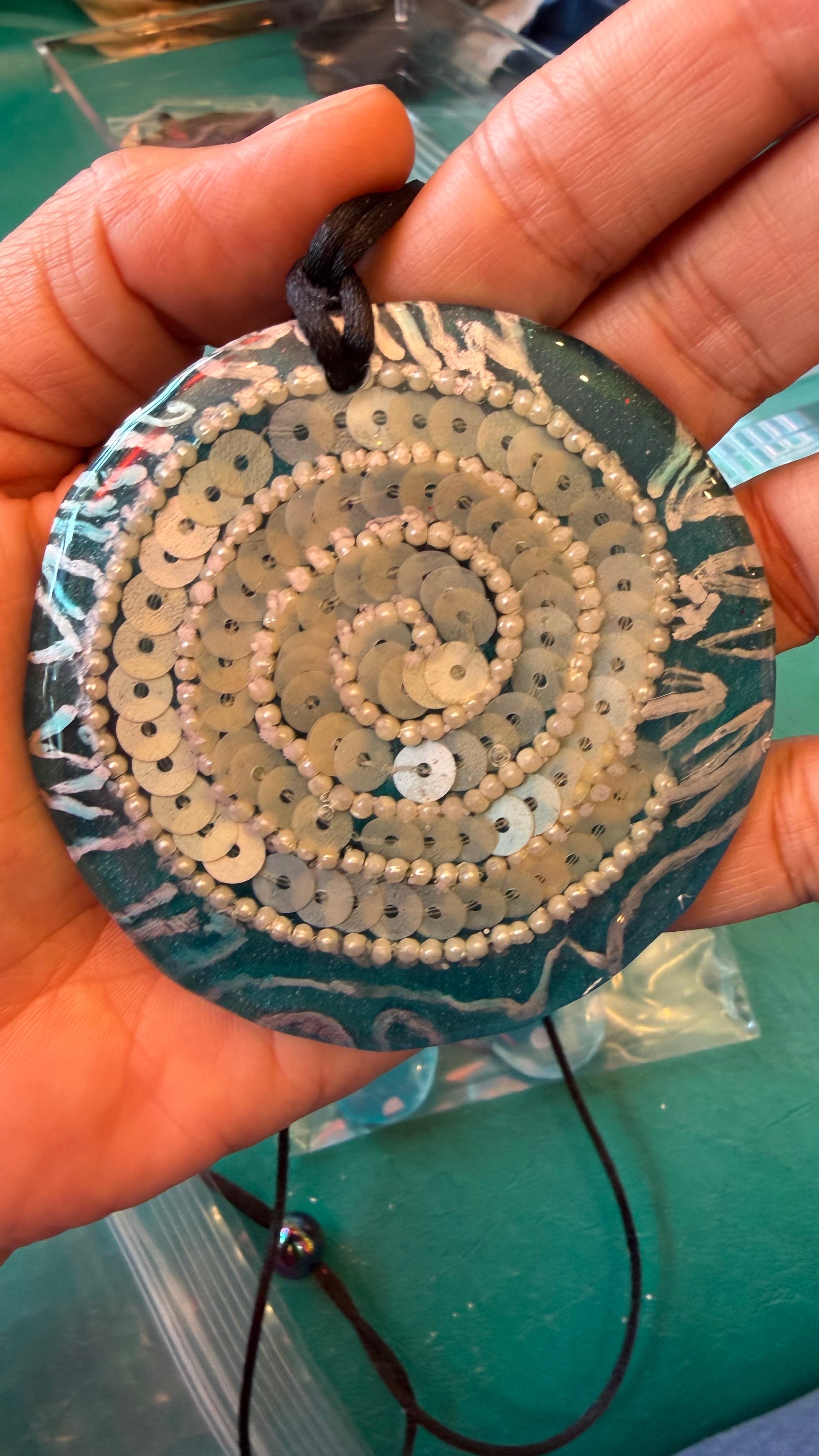 Silver Sequin Sparkle Swirl Pendant