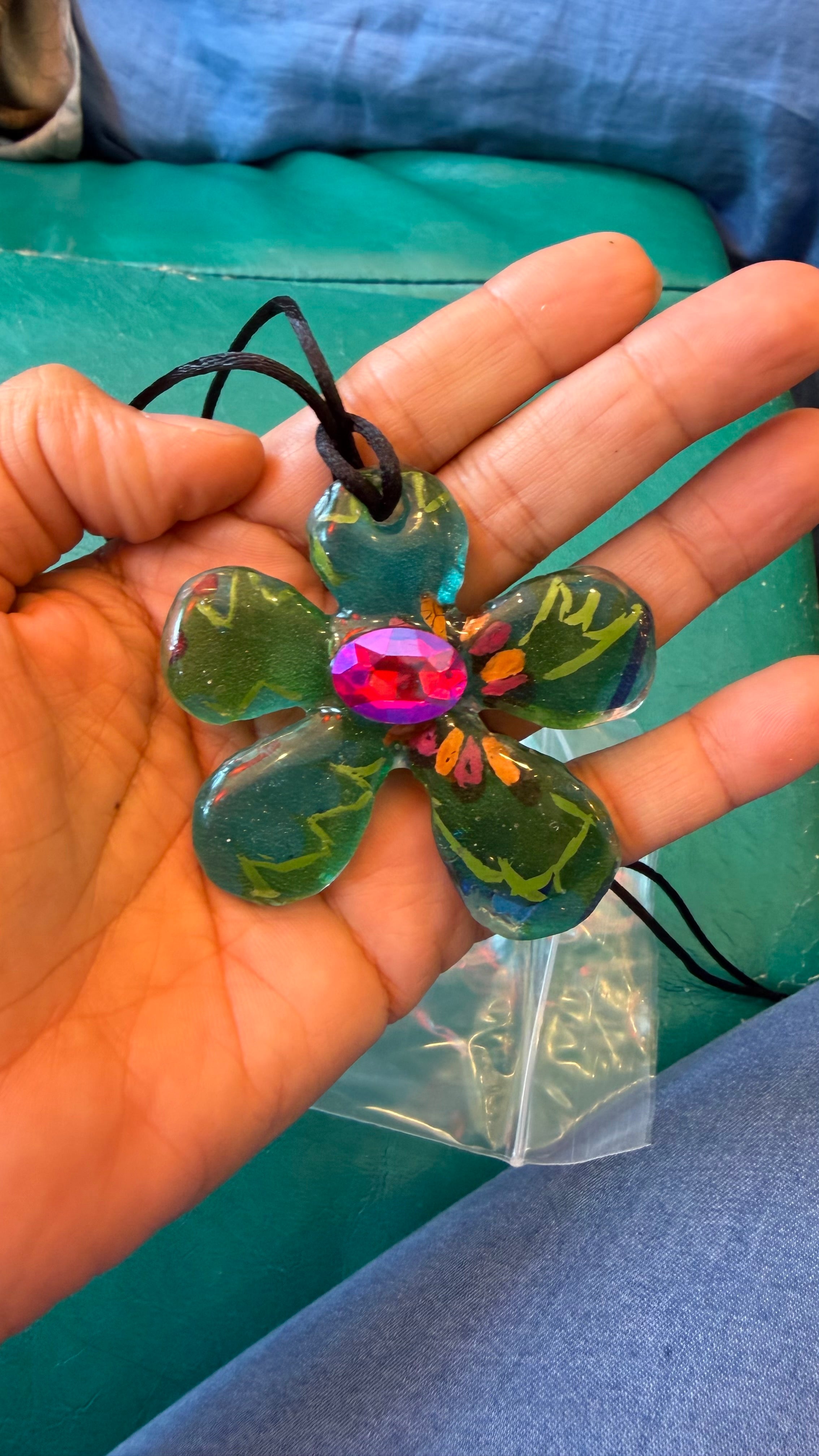 Green Silk Flower Pendant