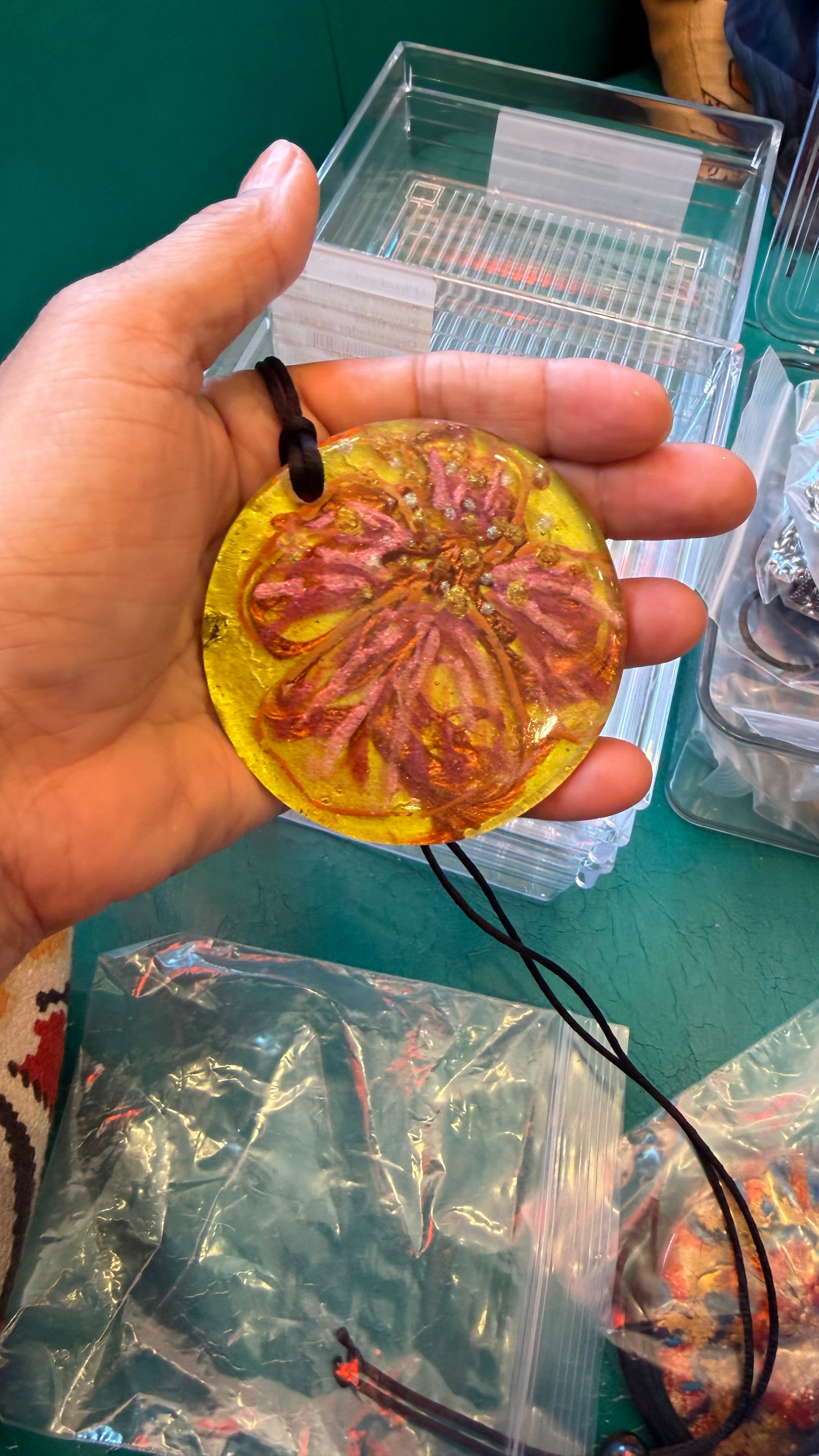 Pink and Copper Flower Pendant