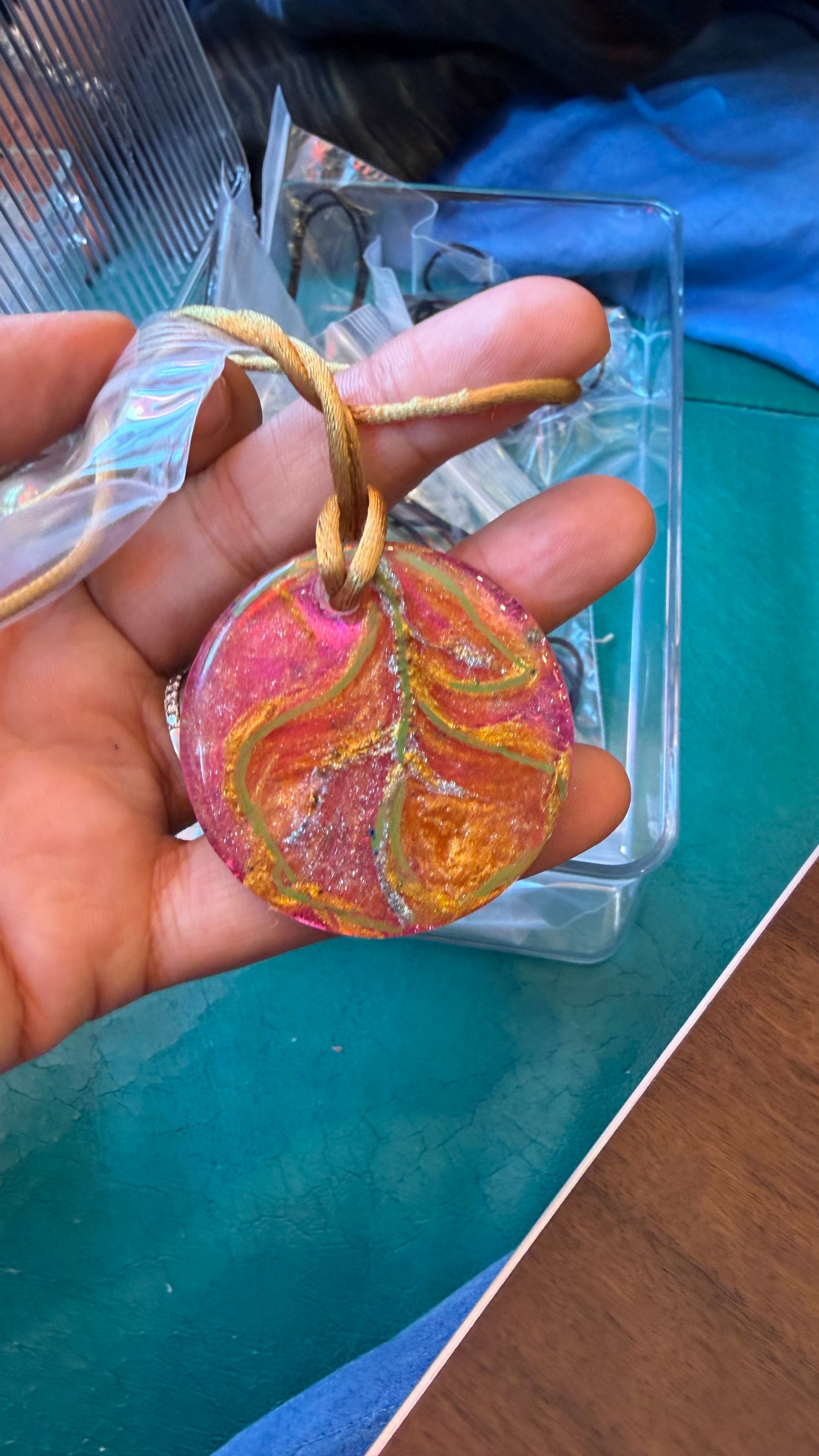 Pink and Gold Leaf Pendant