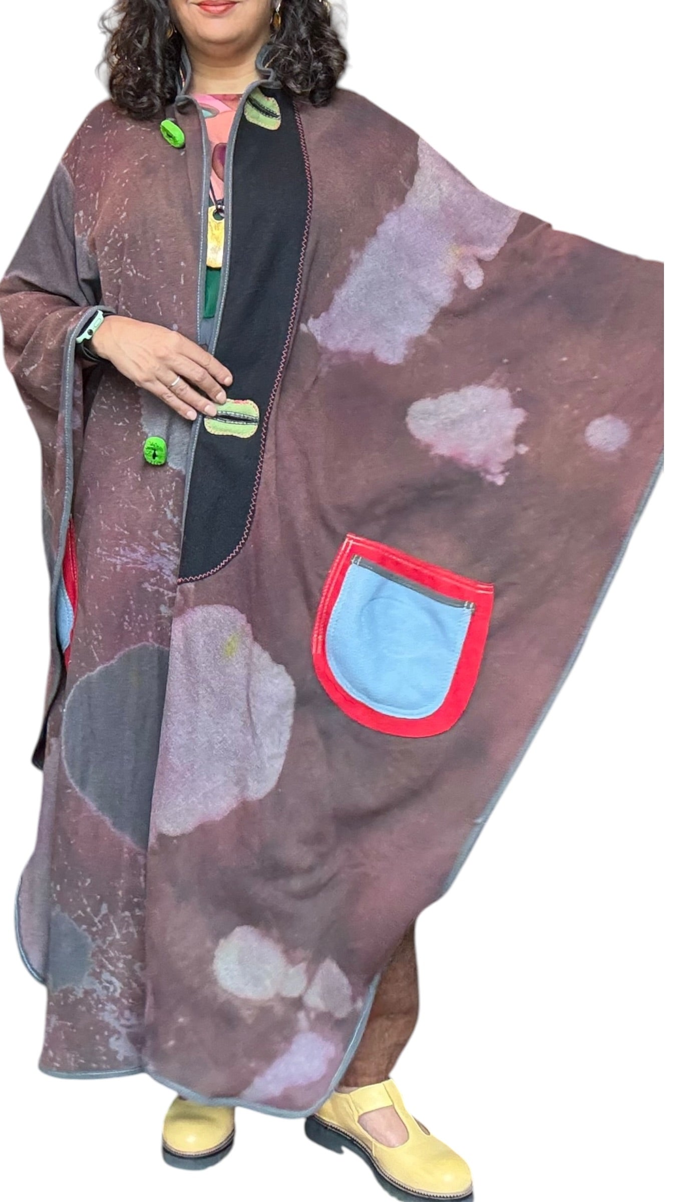 Hand-Dyed Full Length Grey and Brown Cotton Cape with Boiled Wool Detail by Pepin Designs #33