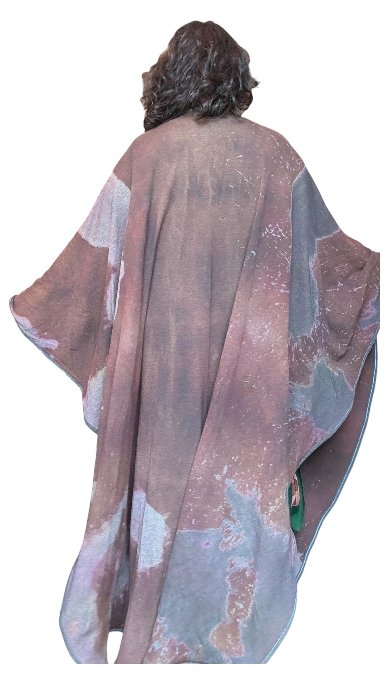 Hand-Dyed Full Length Grey and Brown Cotton Cape with Boiled Wool Detail by Pepin Designs #33