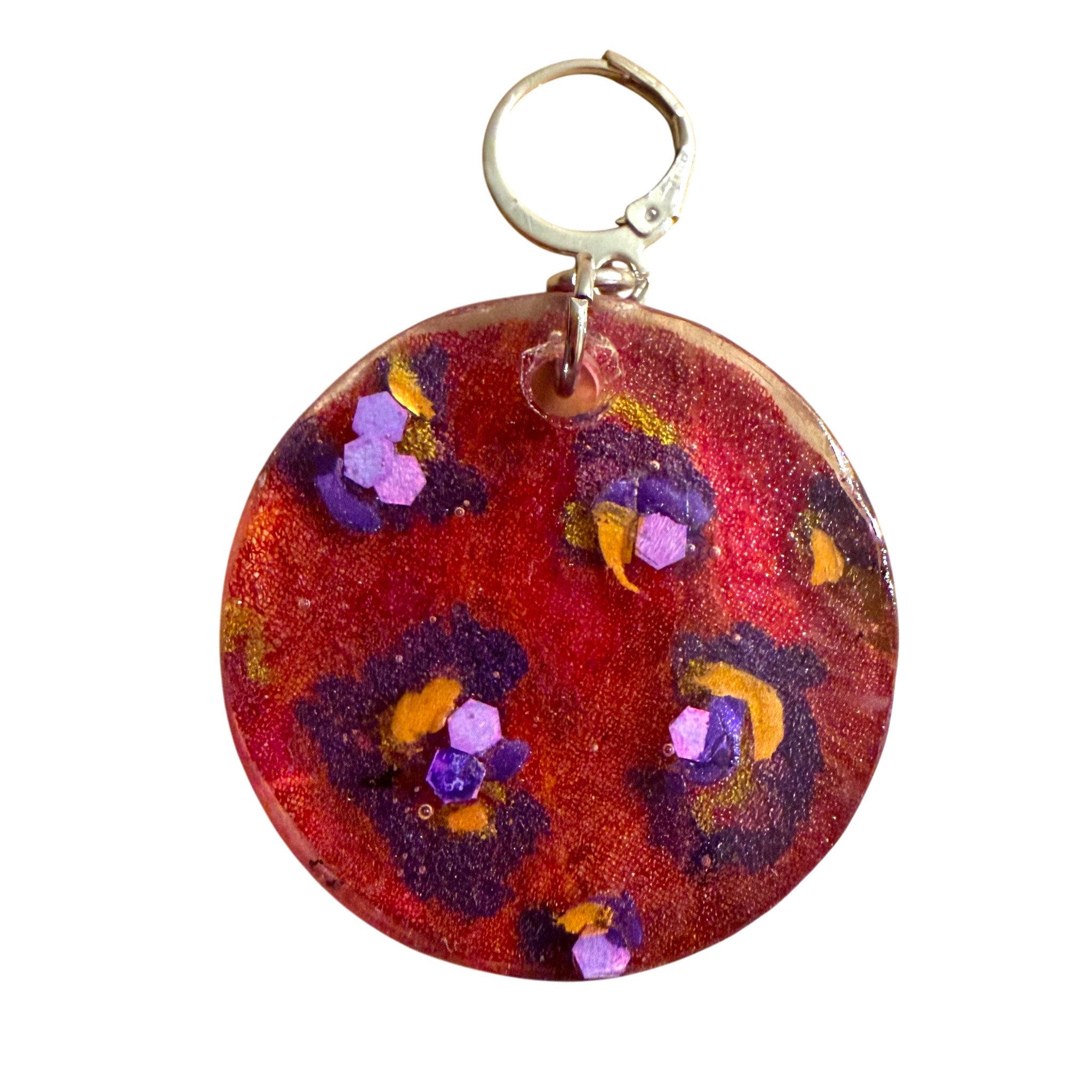 Red and Purple Leopard in Silk Resin Earrings