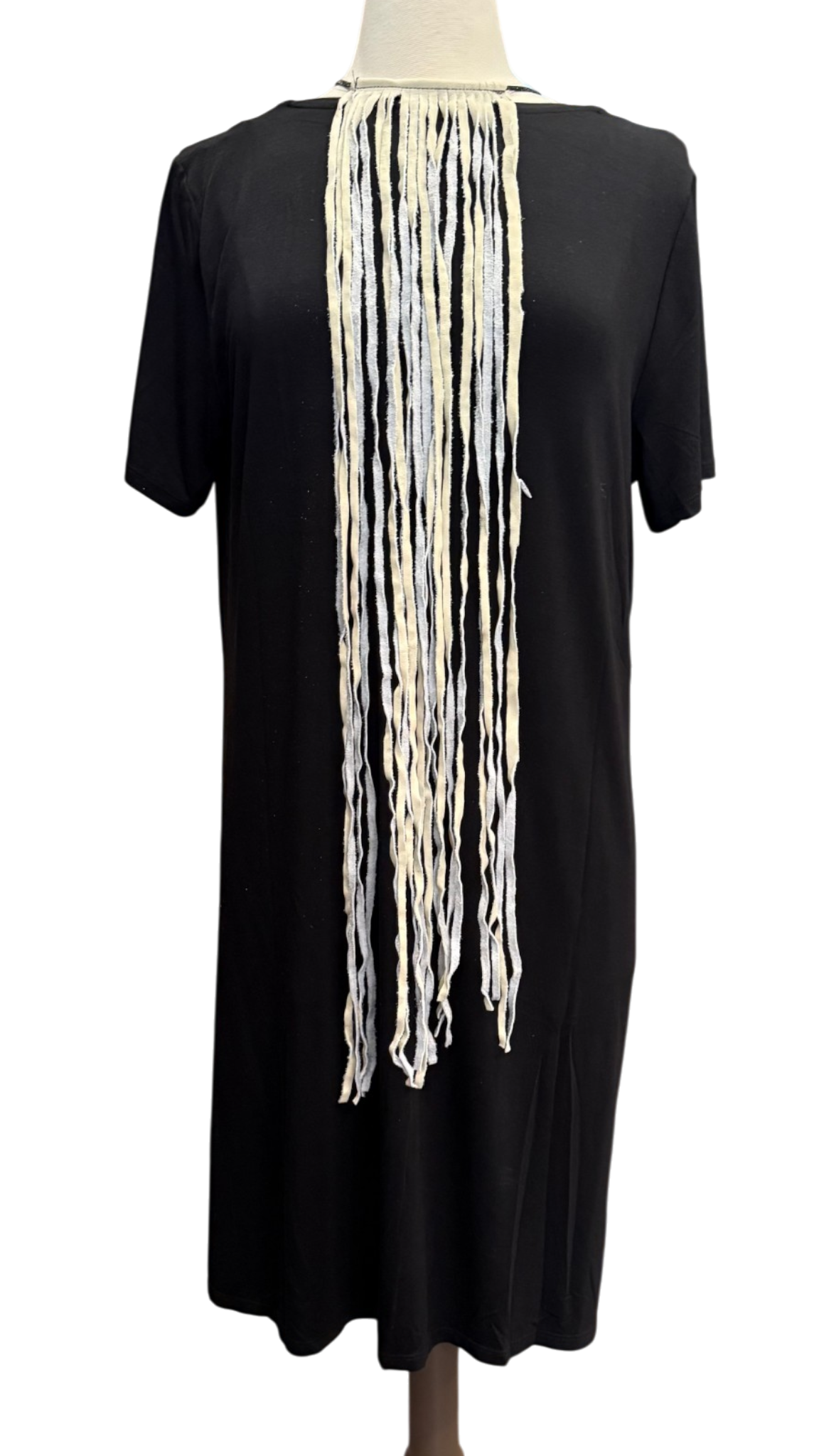 Cream Leather Fringe Tie 26"