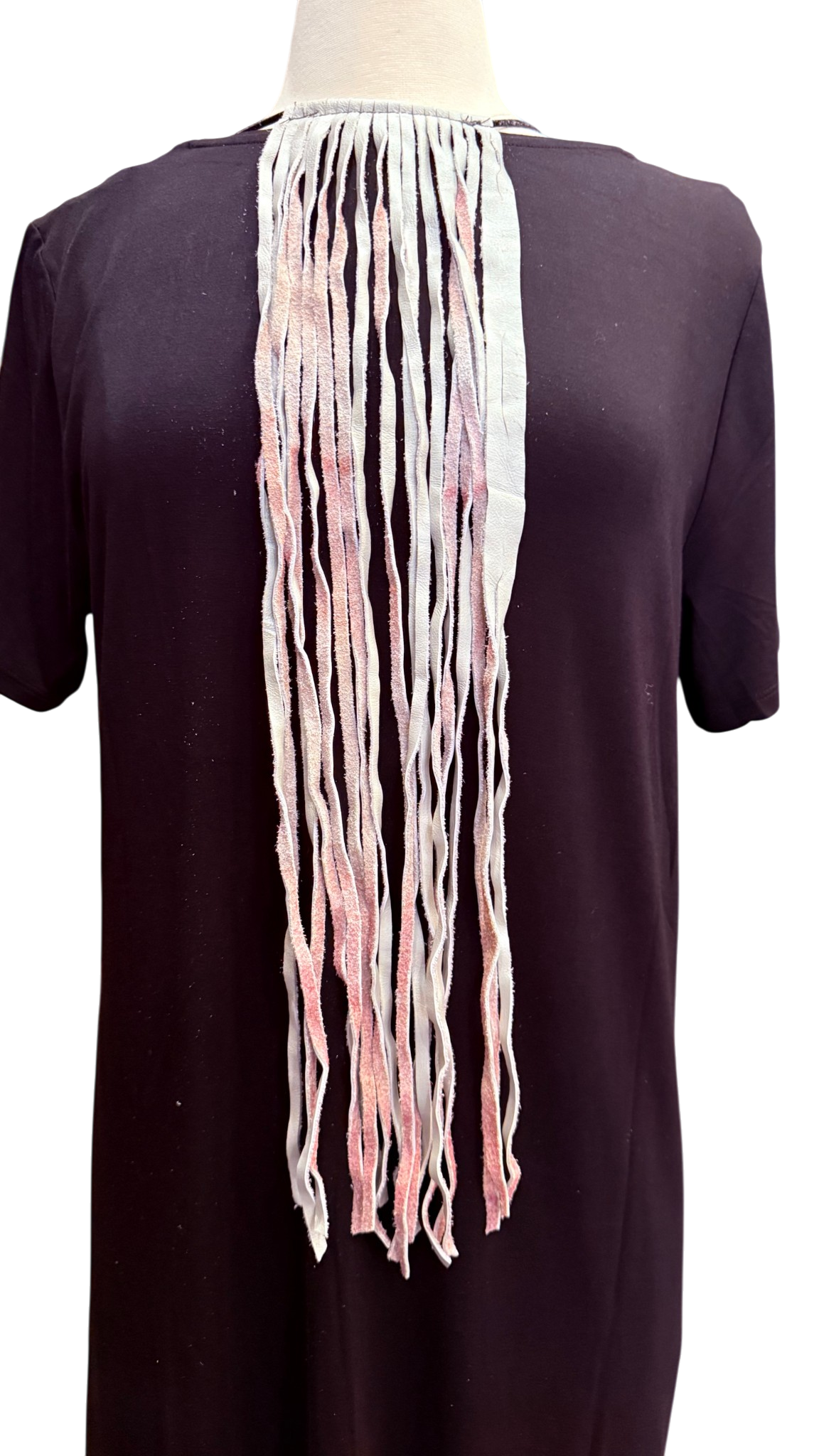 White with Pink Undertones Leather Fringe Tie 21"