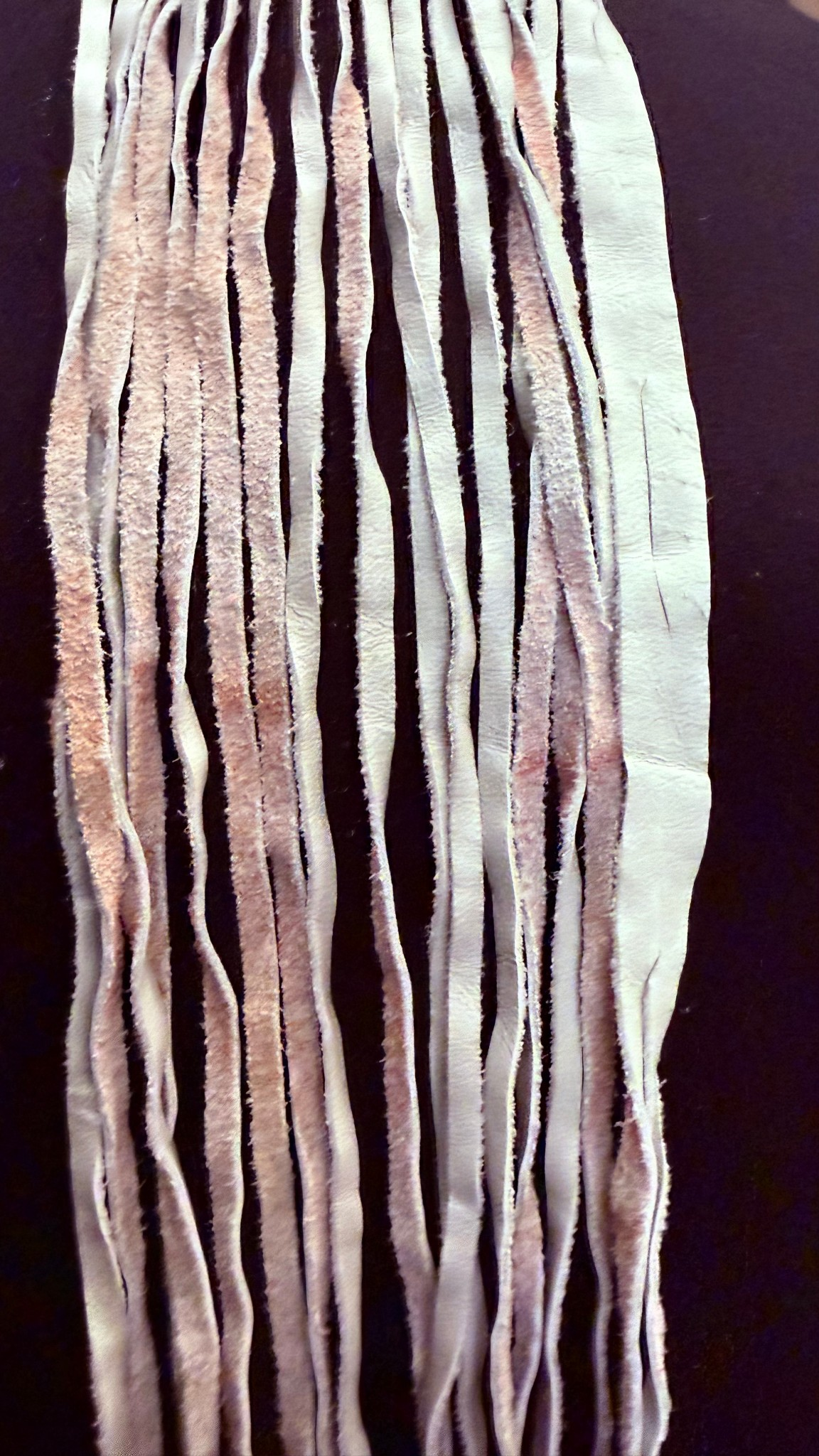 White with Pink Undertones Leather Fringe Tie 21"