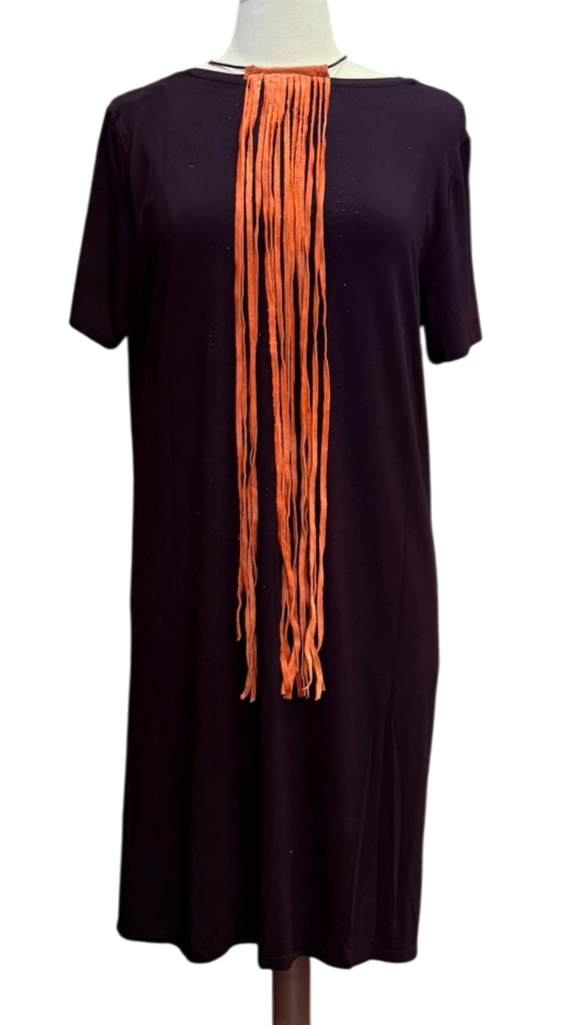 Deep Coral Leather Fringe Tie 26"