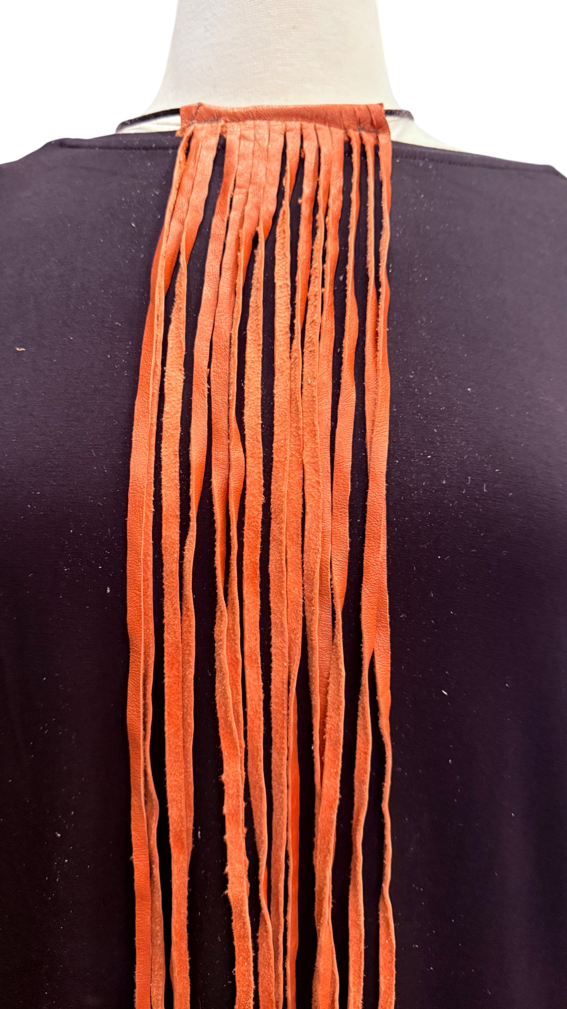 Deep Coral Leather Fringe Tie 26"