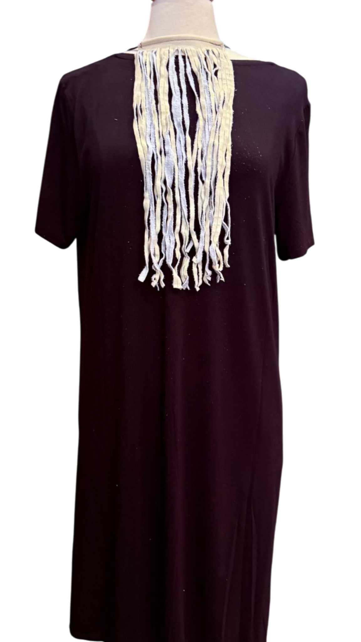 Cream Leather Fringe Tie 15"