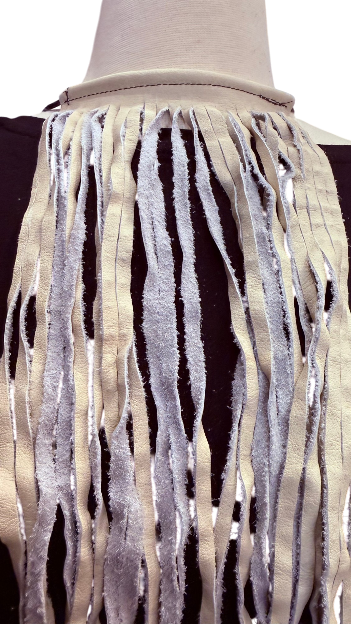Cream Leather Fringe Tie 15"